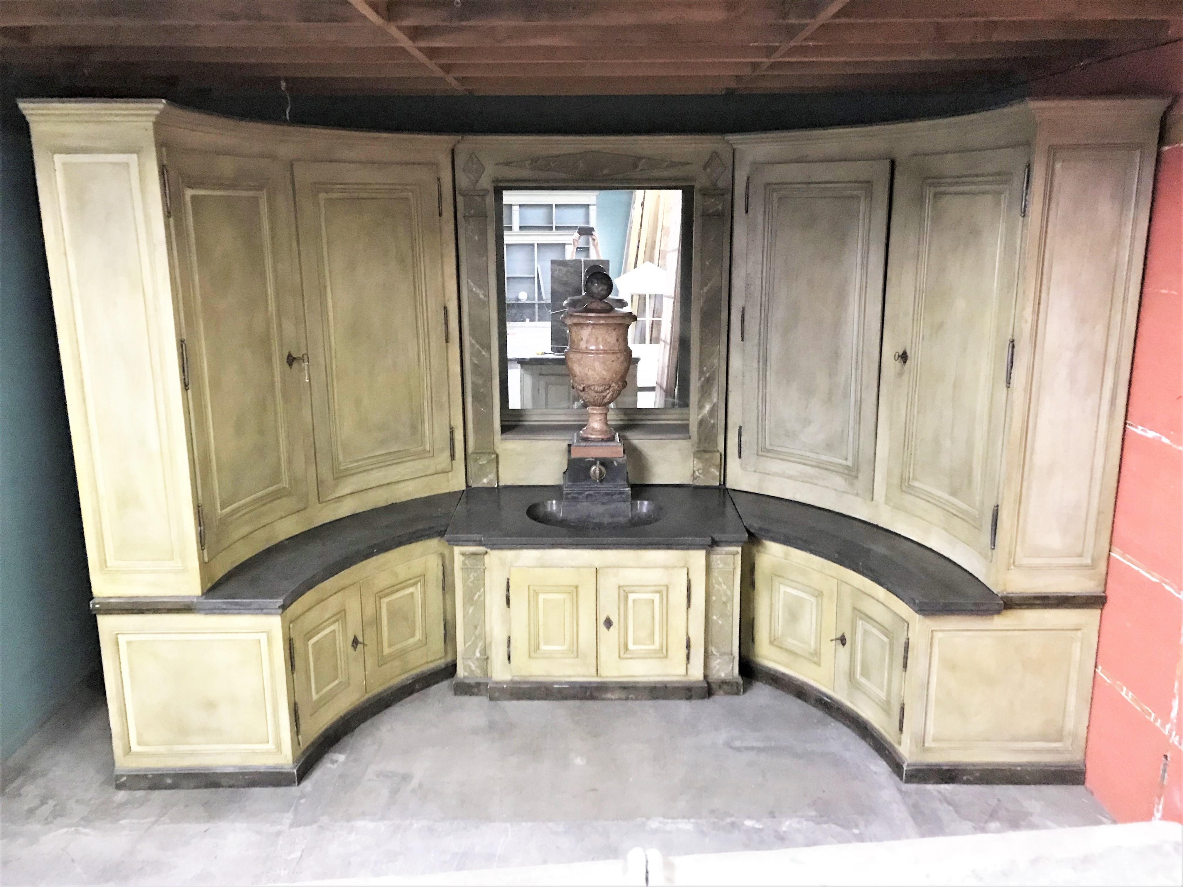 French Empire Charles X Enfilade Boiserie Buffet Lavabo Alcove Fountain Cabinet Sink LA For Sale