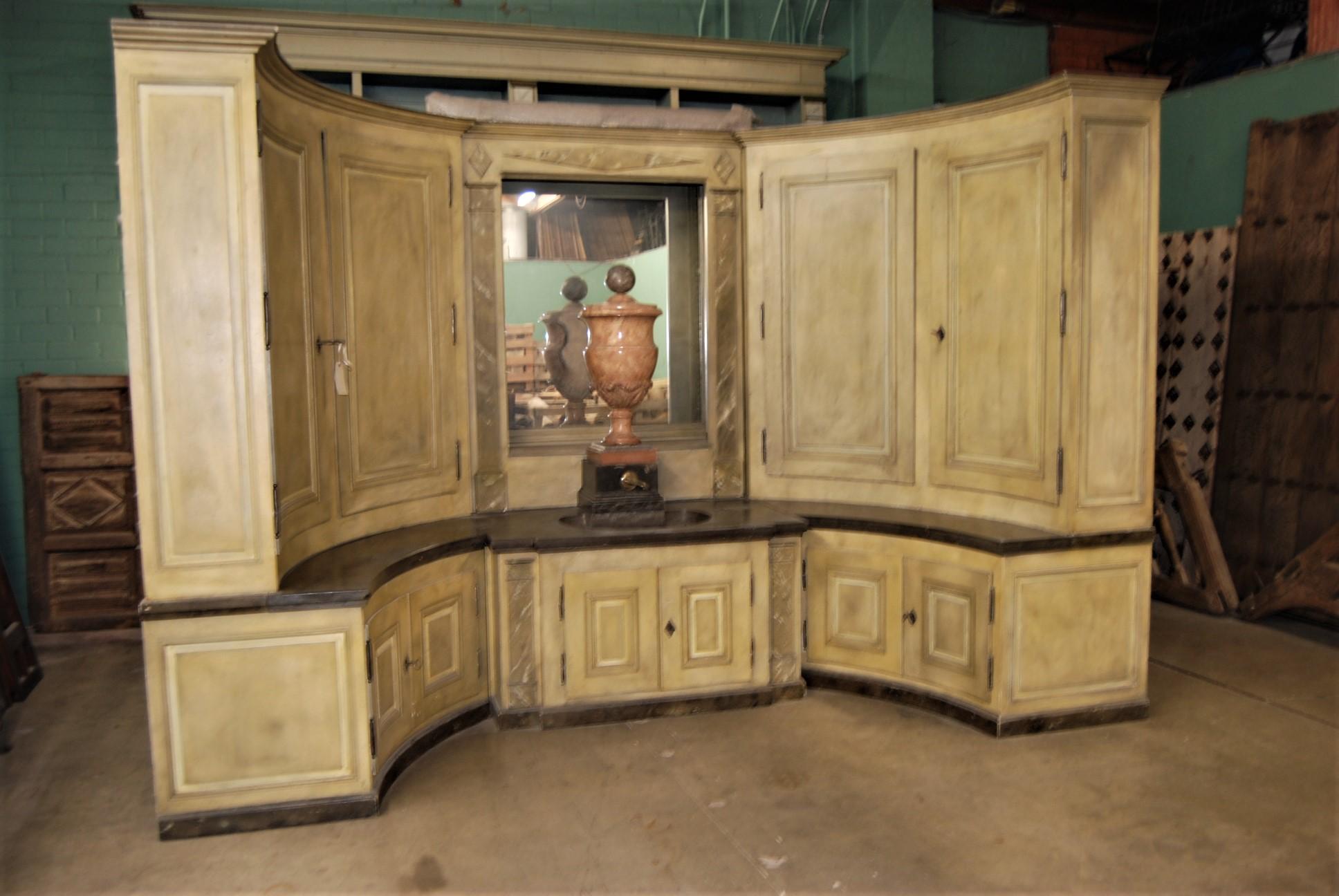 Effet bois Empire Charles X Boiserie Buffet Lavabo Alcove Fontaine Cabinet Evier LA en vente