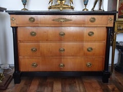 Empire Chest of Drawers Cherry Wood with Black Colones and Black Marble Top