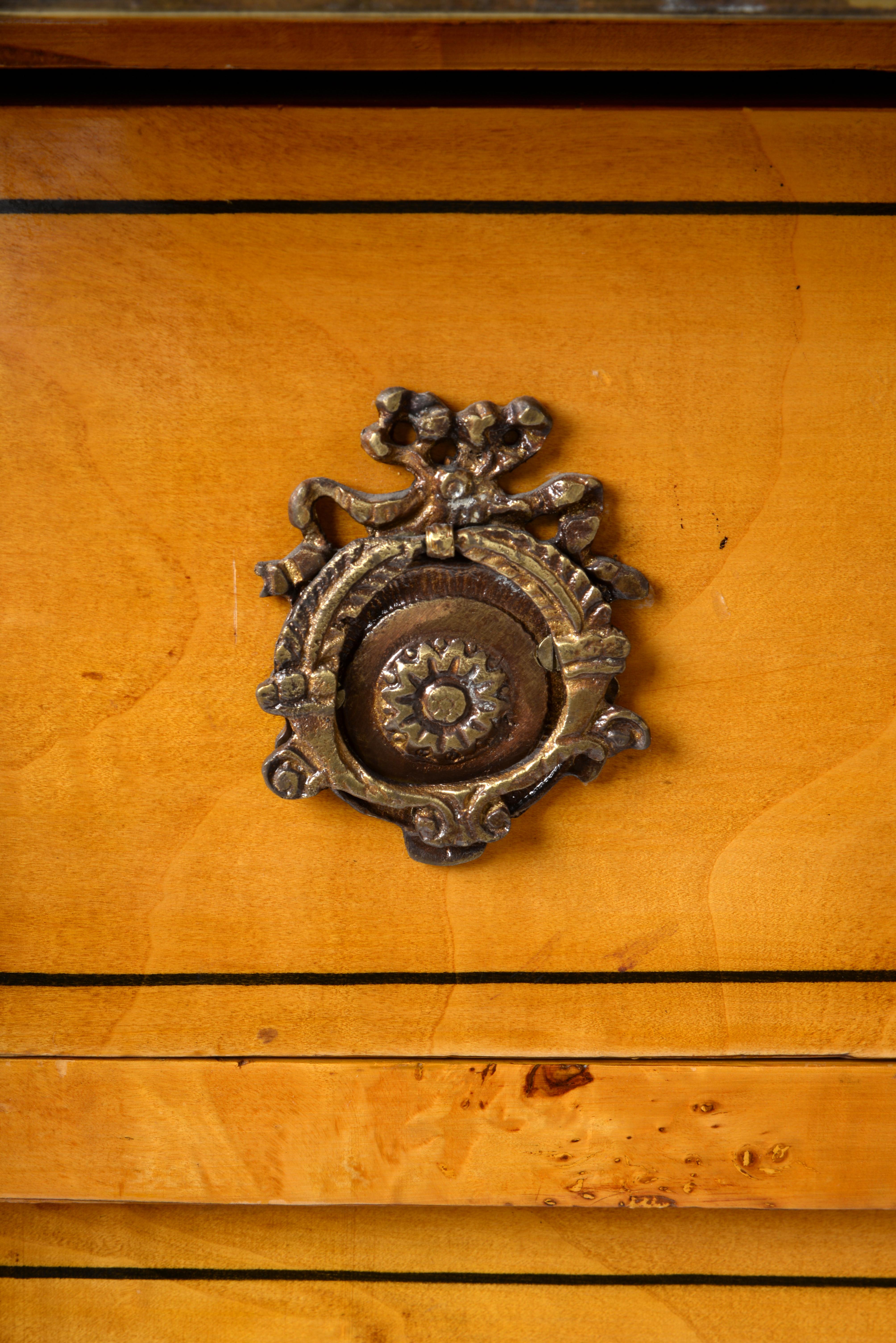 Empire Chest of Drawers with Green Marble Top, Brass Applications and Marquetry 3