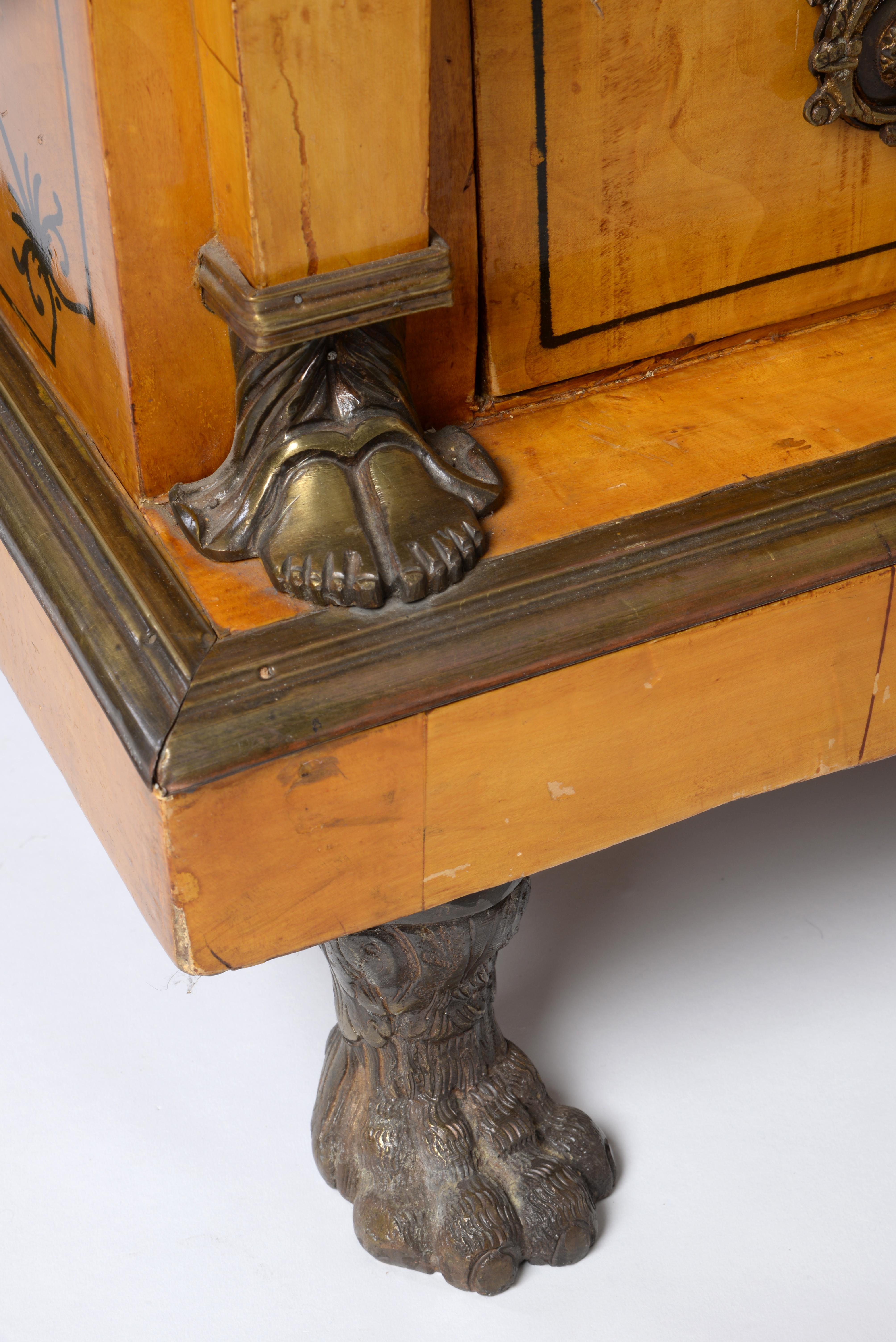 Empire Chest of Drawers with Green Marble Top, Brass Applications and Marquetry 4