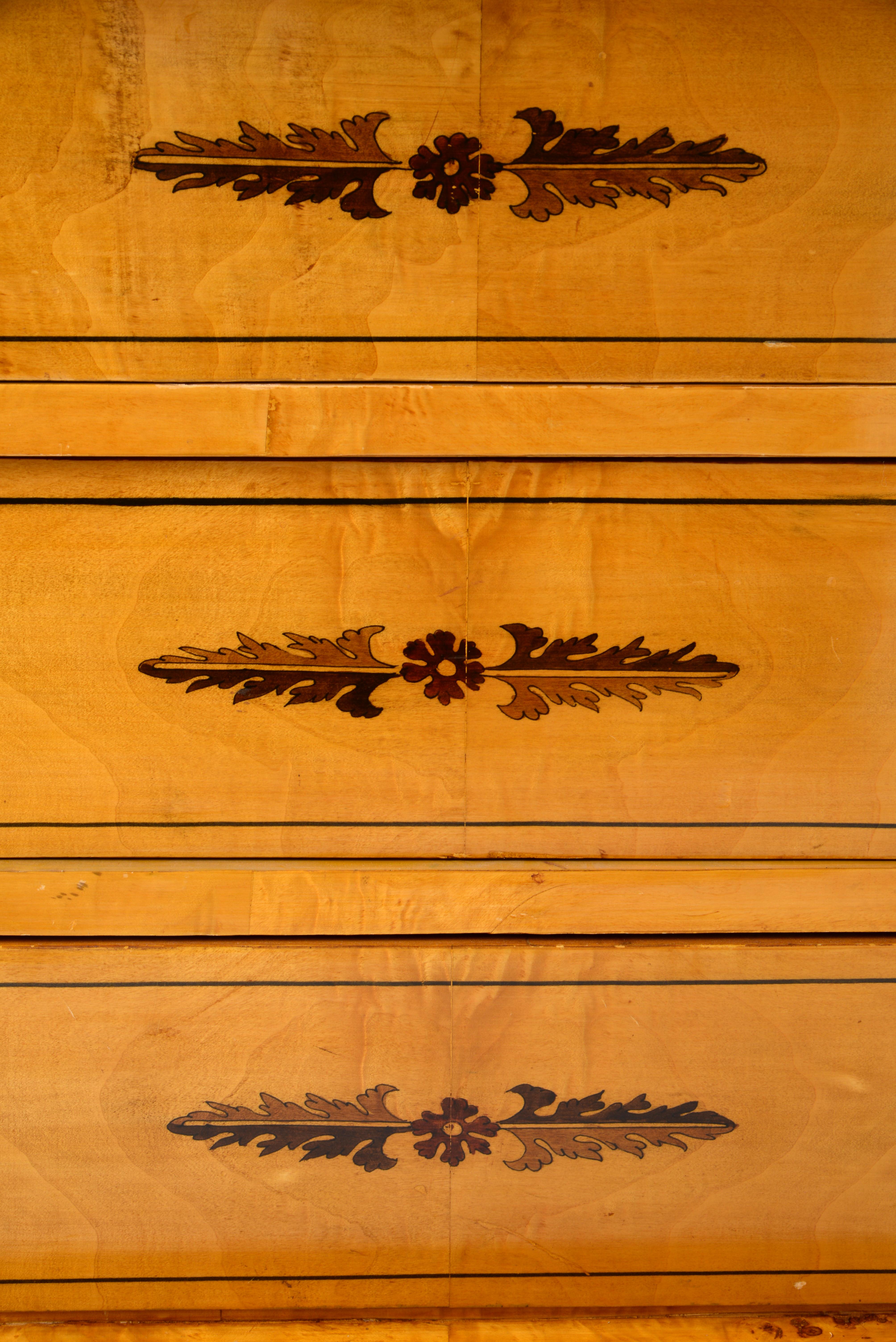 Empire Chest of Drawers with Green Marble Top, Brass Applications and Marquetry 5