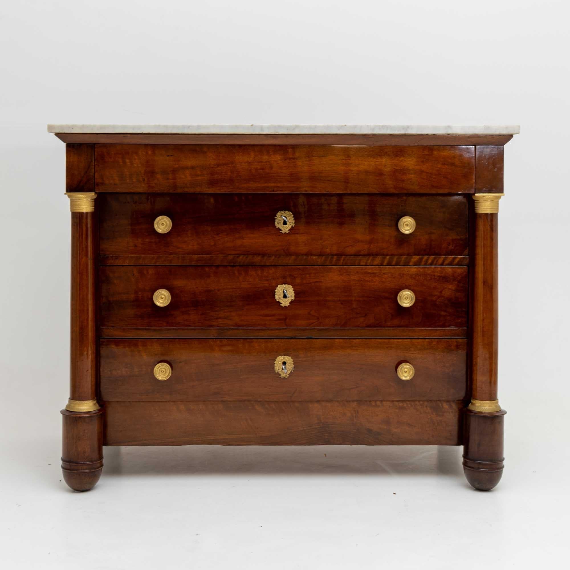 Empire Chest of Drawers with White Marble Top, France Early 19th Century For Sale 6
