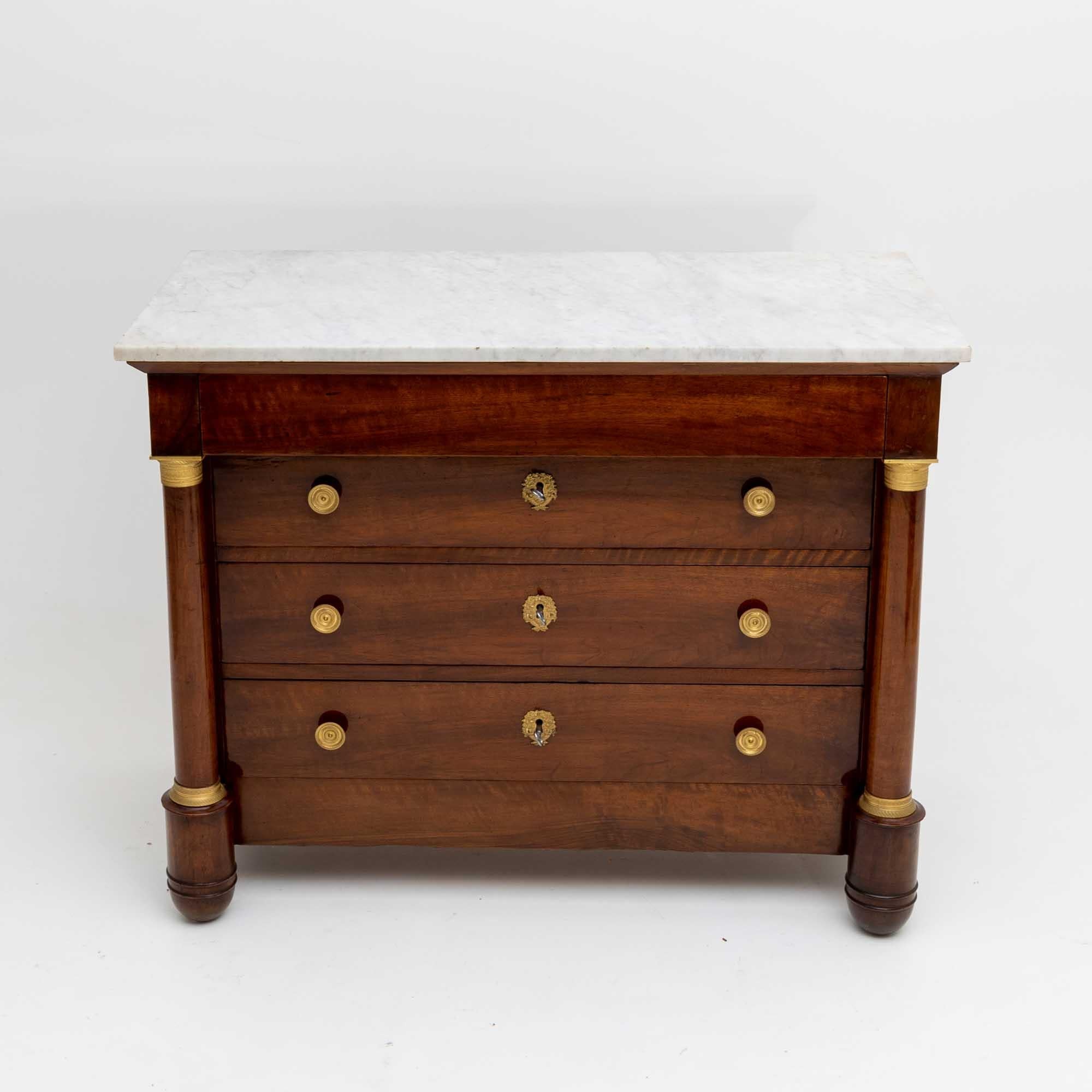 Empire Chest of Drawers with White Marble Top, France Early 19th Century For Sale 7