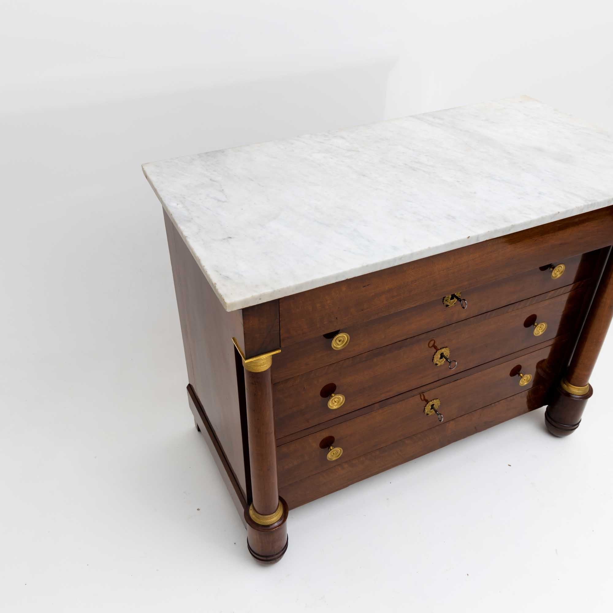 Empire Chest of Drawers with White Marble Top, France Early 19th Century For Sale 1