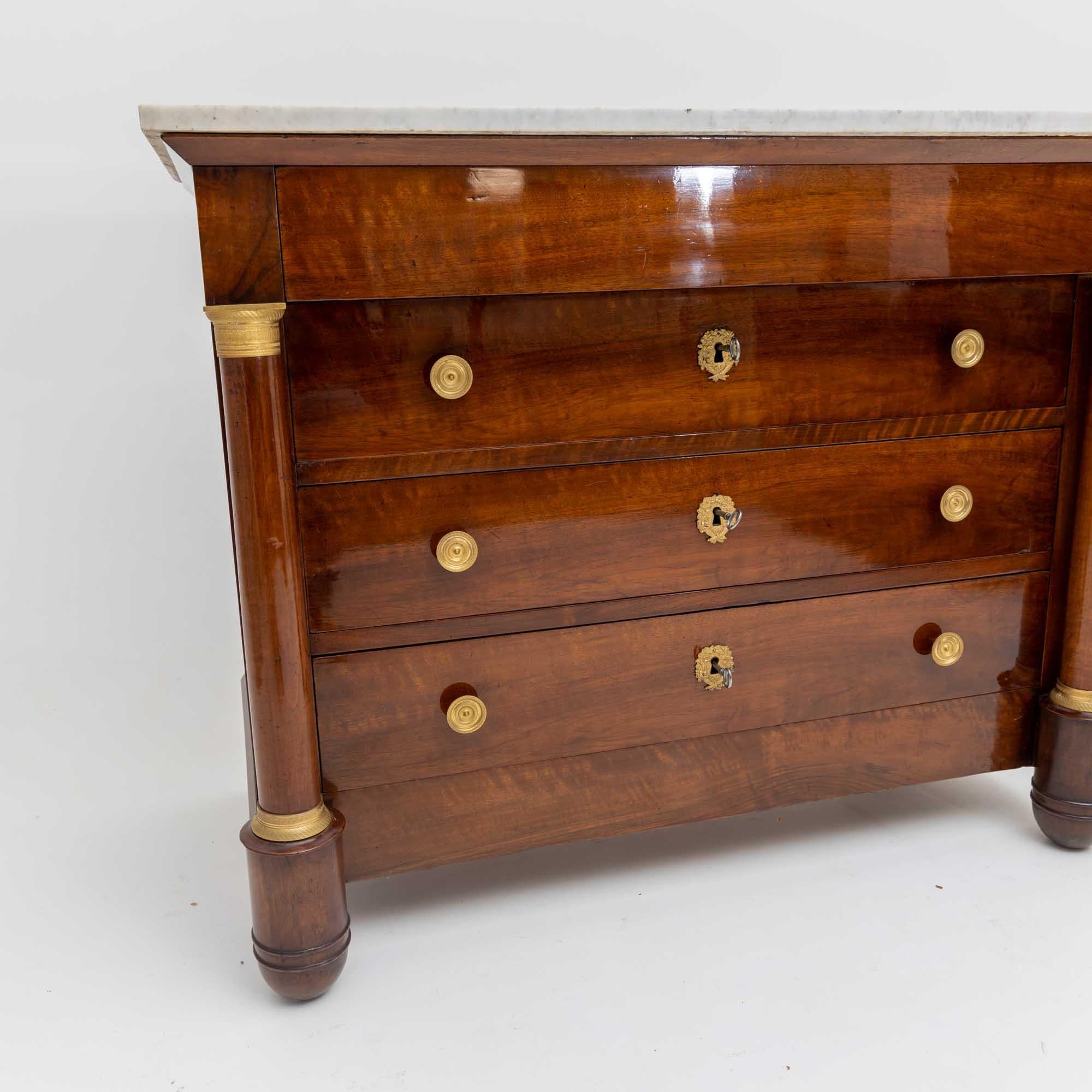 Empire Chest of Drawers with White Marble Top, France Early 19th Century For Sale 2