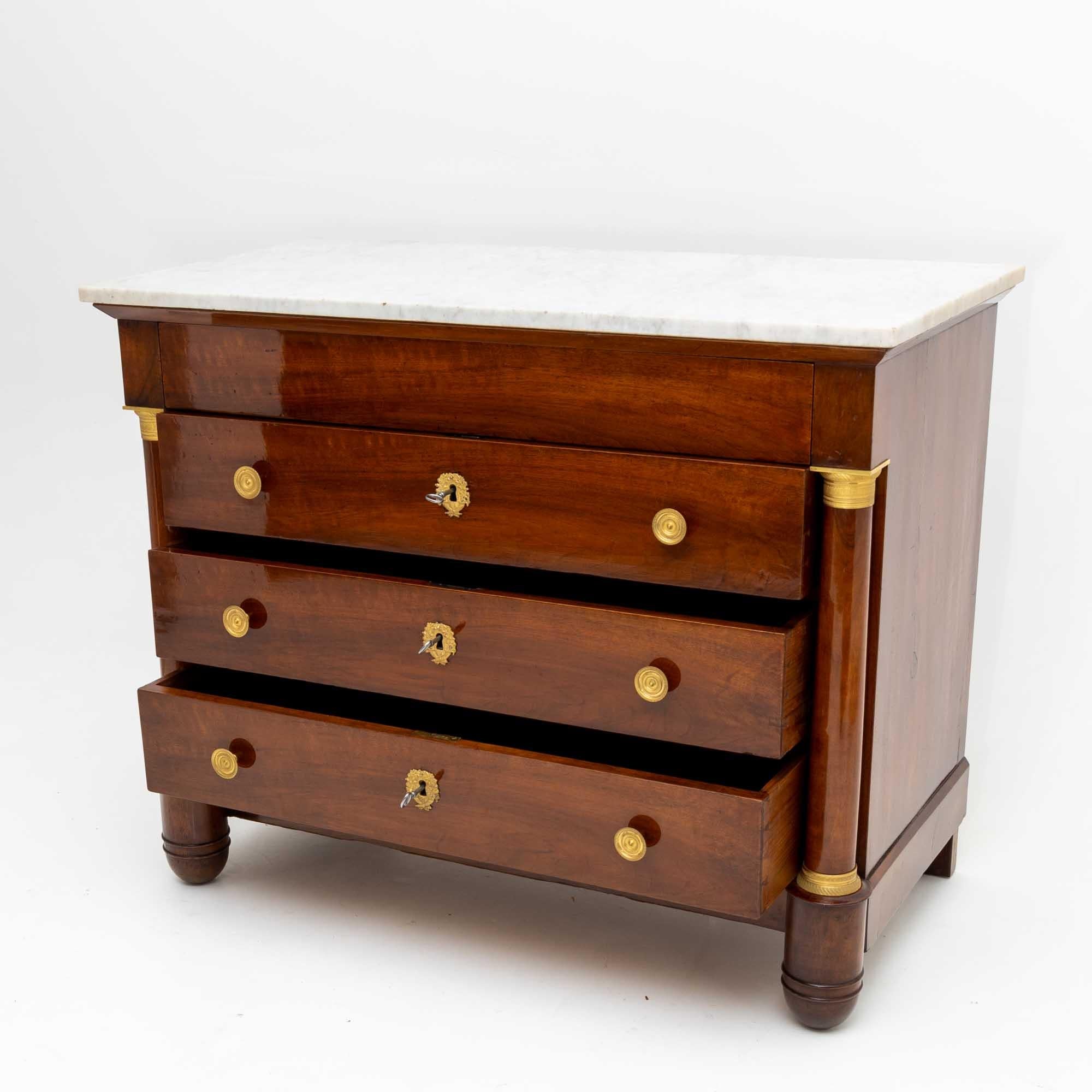 Empire Chest of Drawers with White Marble Top, France Early 19th Century For Sale 3