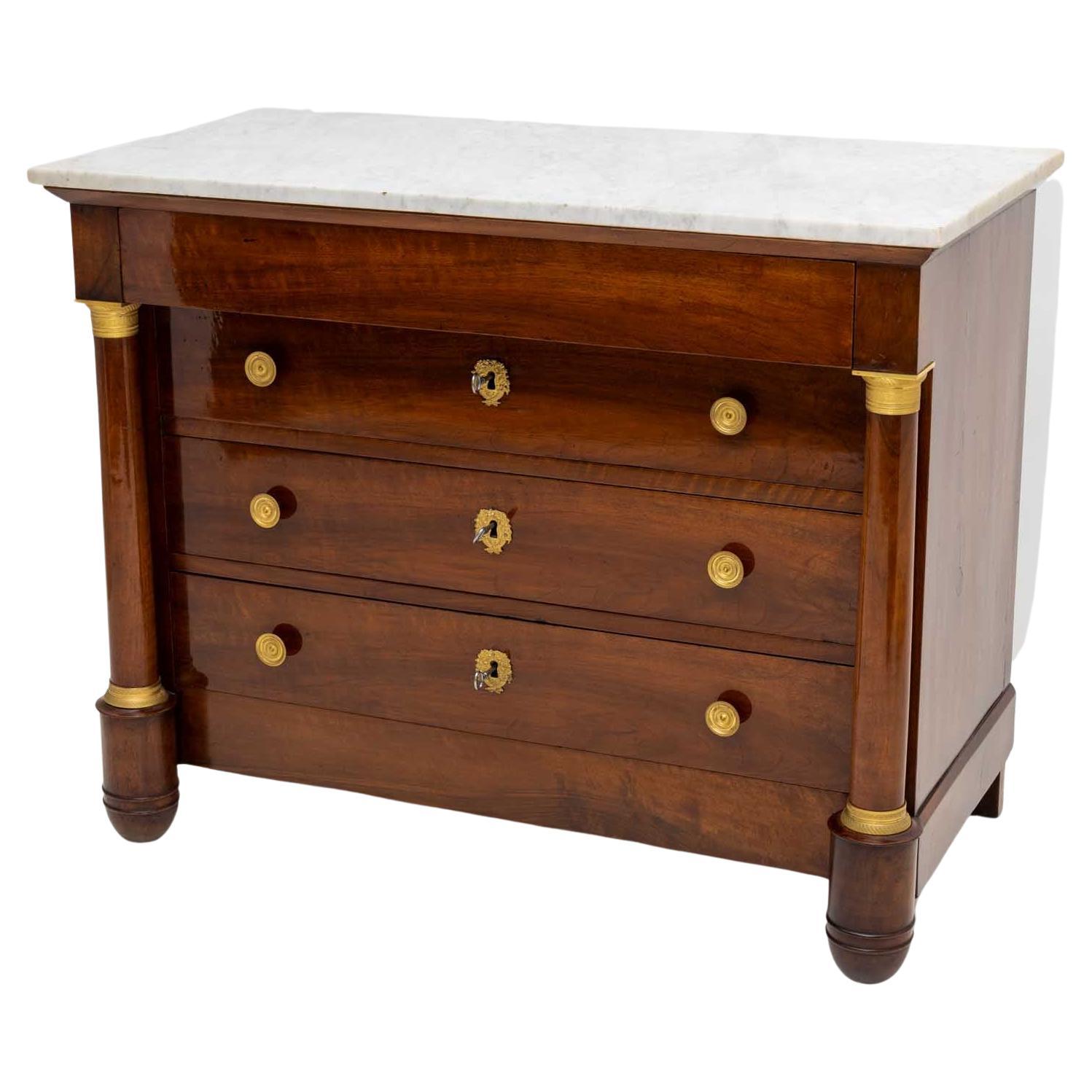 Empire Chest of Drawers with White Marble Top, France Early 19th Century For Sale