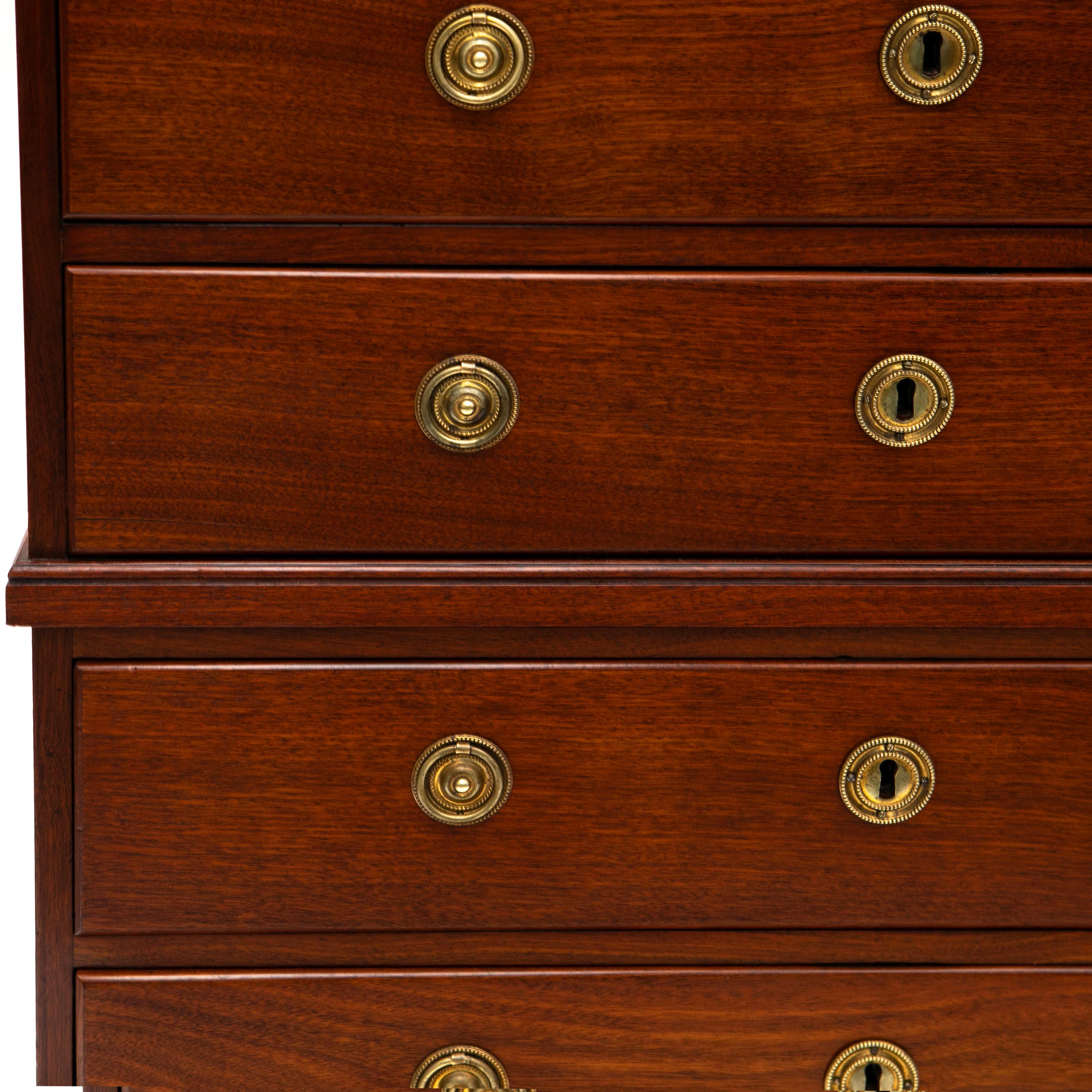 Brass Empire 'Chest on Chest' Mahogany, Danish West Indies ( Virgin Islands) C. 1810 For Sale