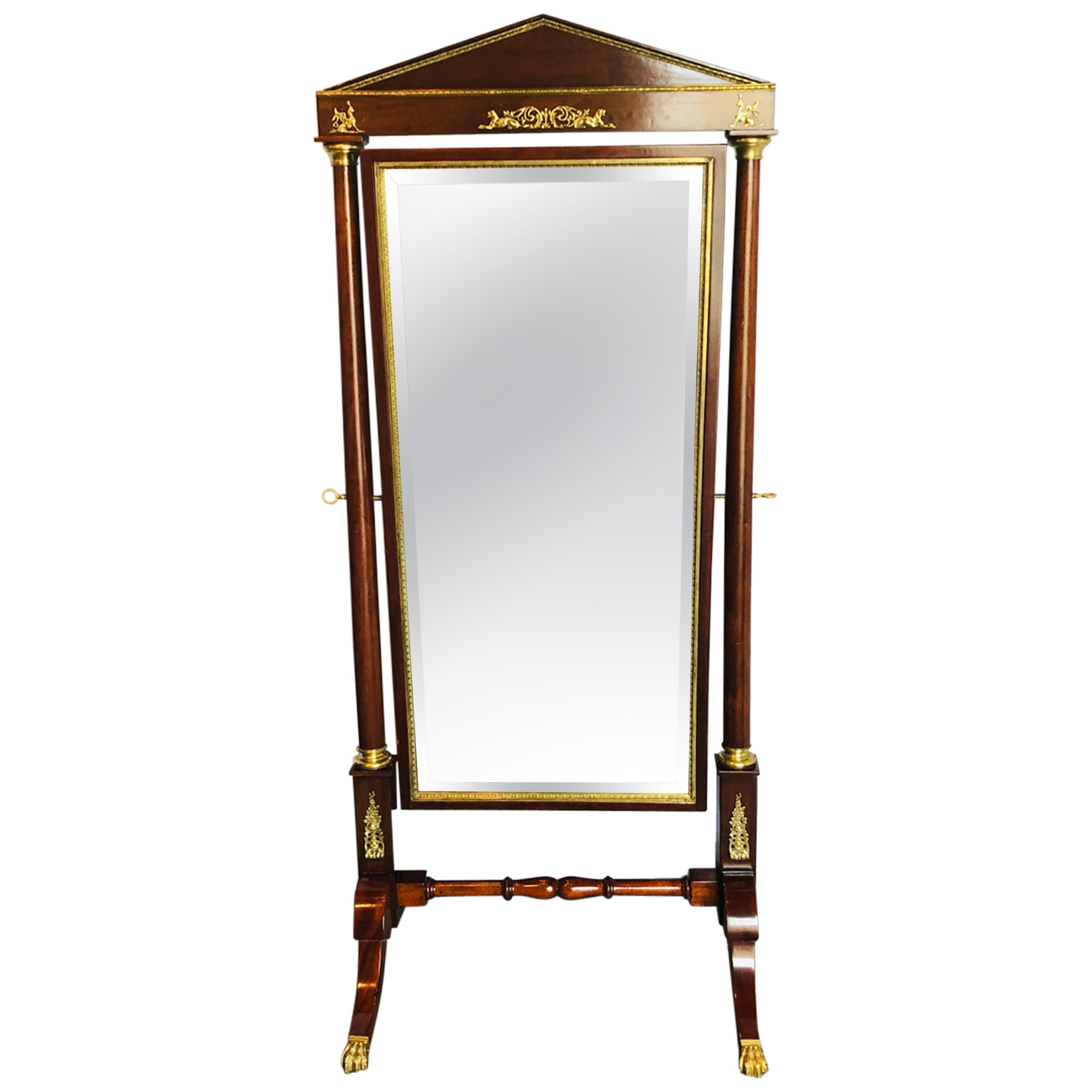 Empire Cheval Floor Full Length Mirror with Bronze Mounts, 19th-20th Century