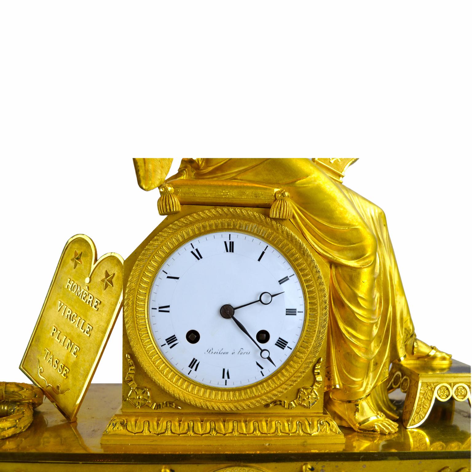French Empire Clock Depicting Clio the Muse of History and Music