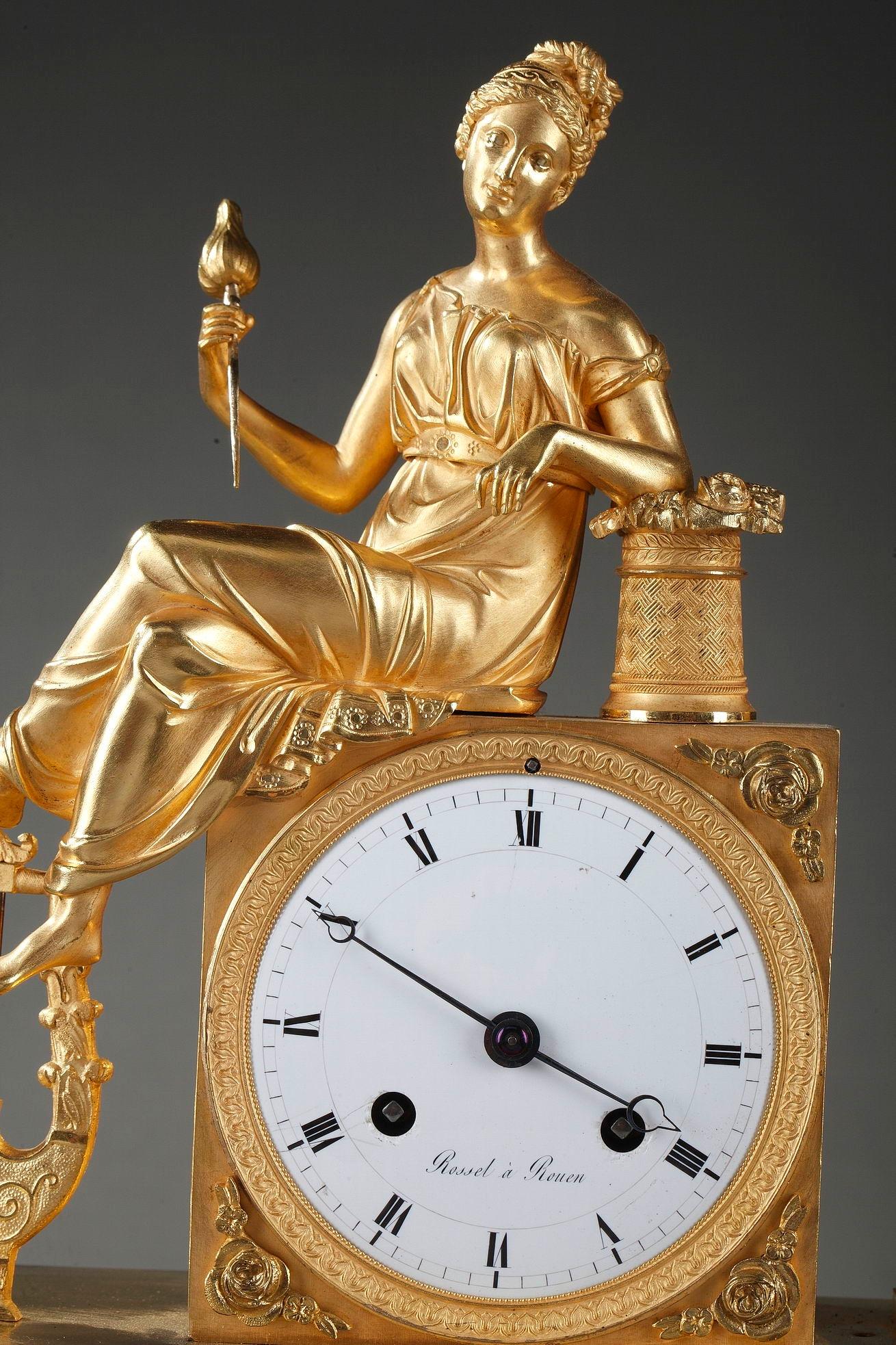 Bronze Empire Clock The Spinner by Rossel in Rouen For Sale