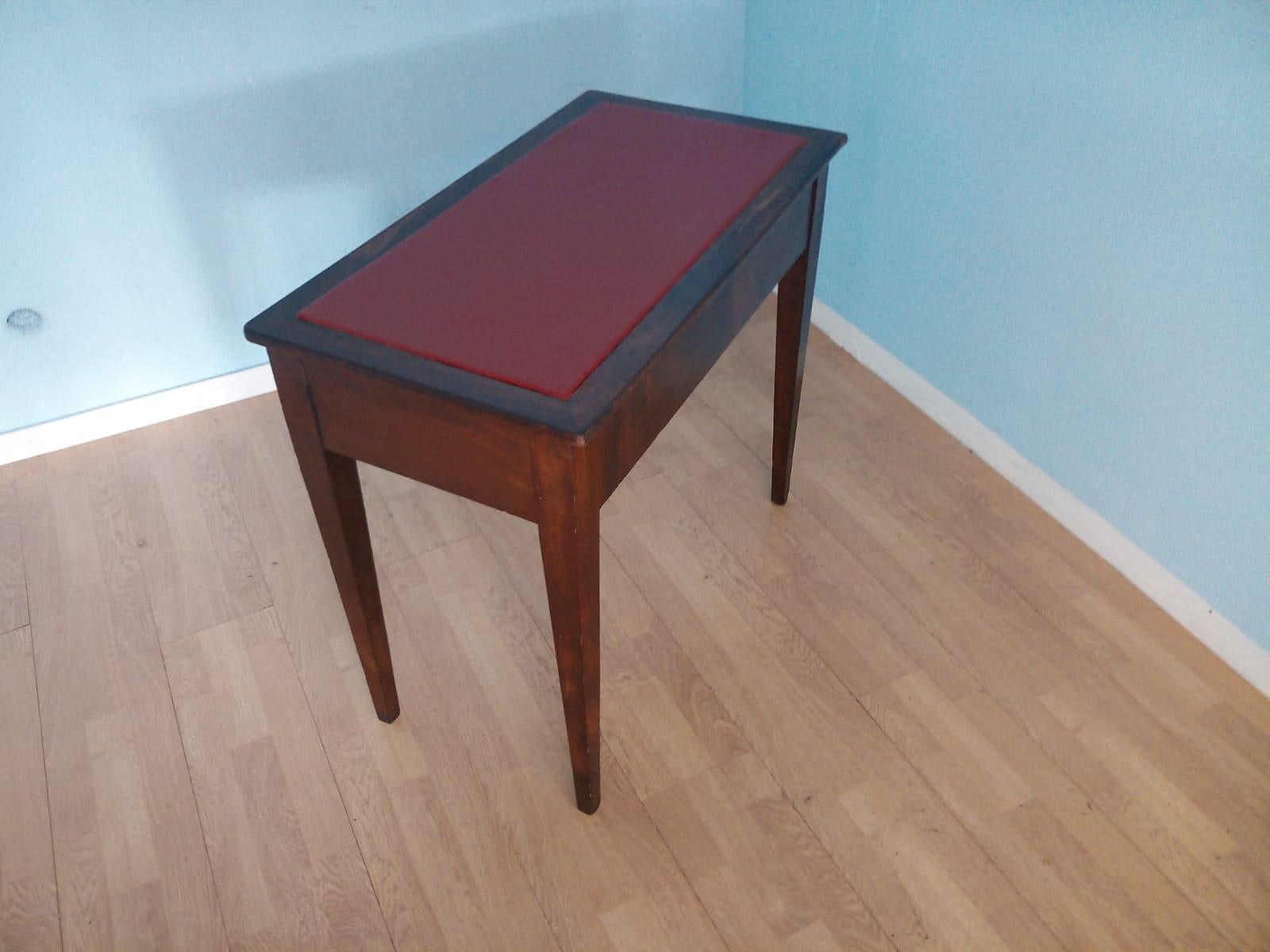 Hand-Crafted Empire Coffee Table 19th Century Desk Small Red Leather Tapered Foot For Sale