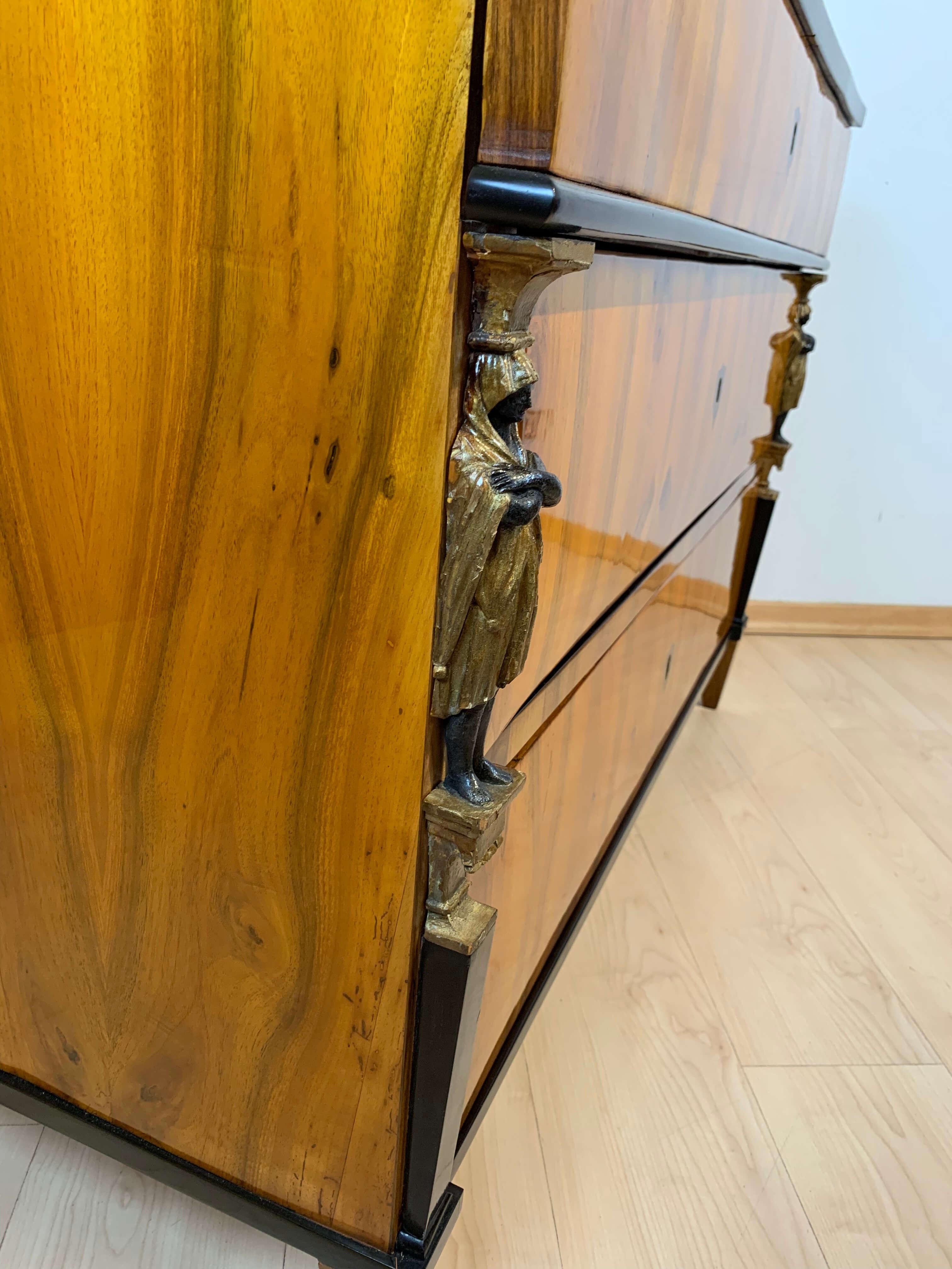 Empire Commode, Walnut Veneered with Caryatids, Austria, Vienna circa 1810/15 For Sale 5