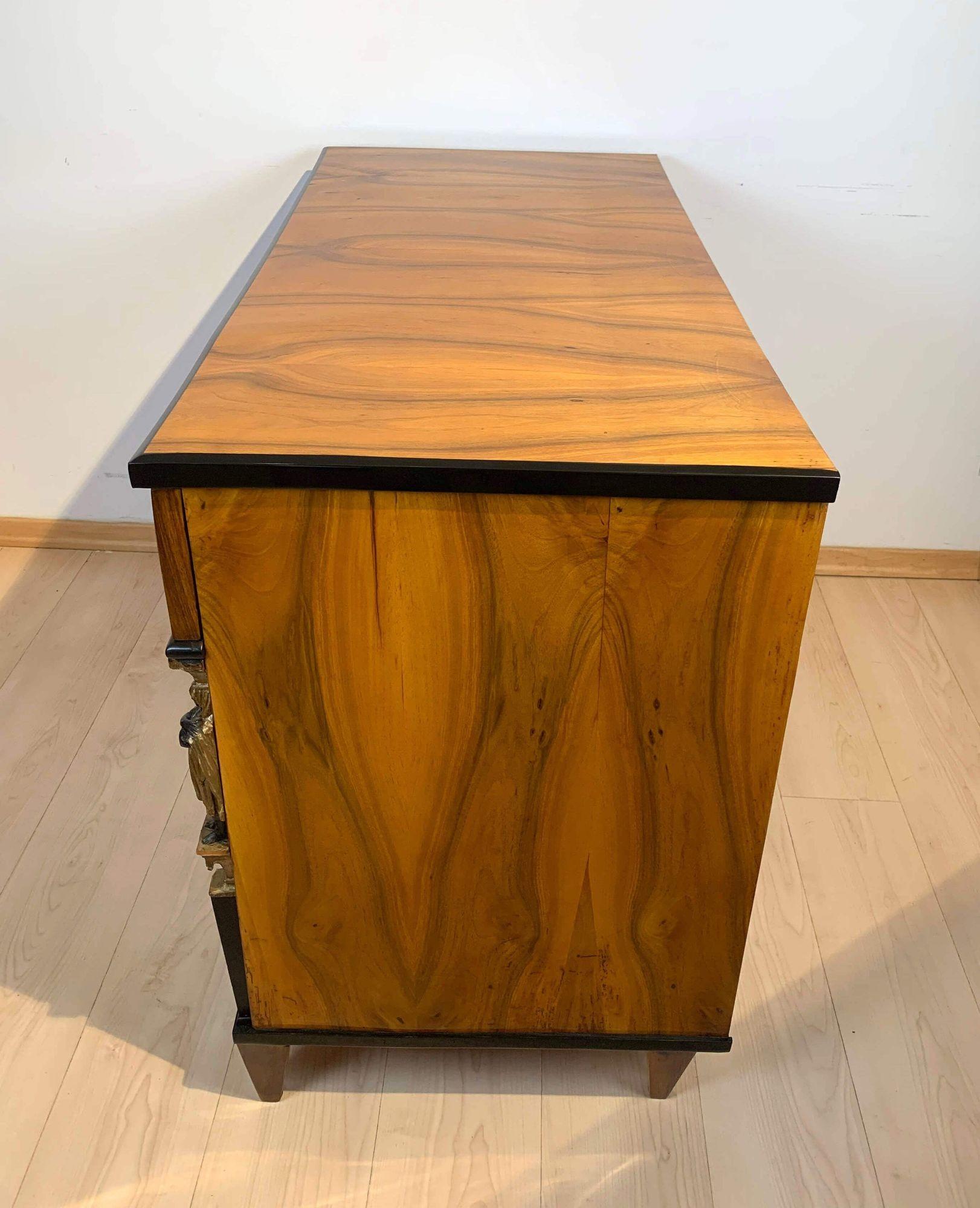 Empire Commode, Walnut Veneered with Caryatids, Austria, Vienna circa 1810/15 For Sale 6