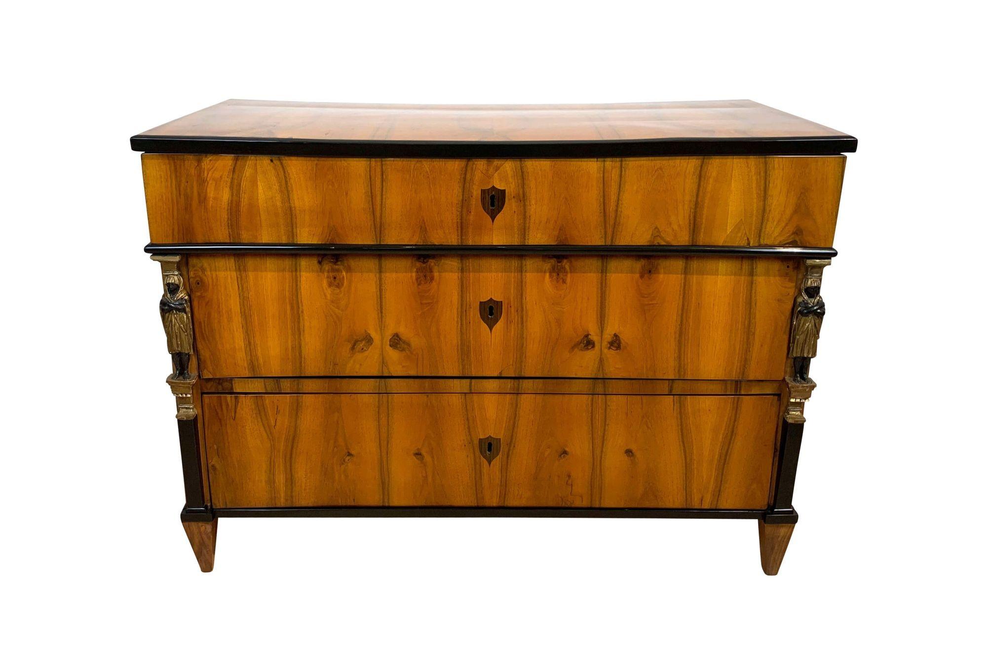 Austrian Empire Commode, Walnut Veneered with Caryatids, Austria, Vienna circa 1810/15 For Sale