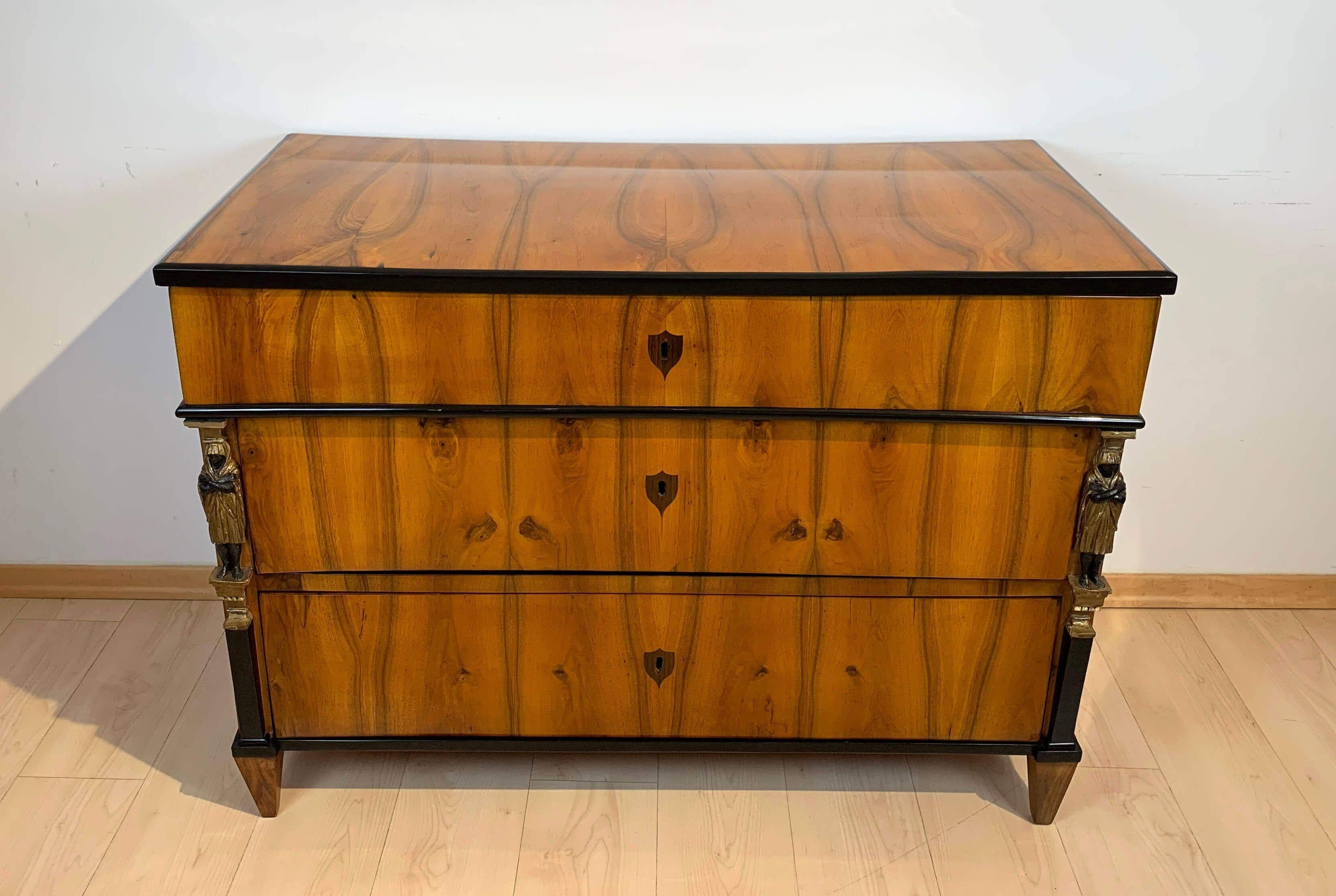 Austrian Empire Commode, Walnut Veneered with Caryatids, Austria, Vienna circa 1810/15 For Sale