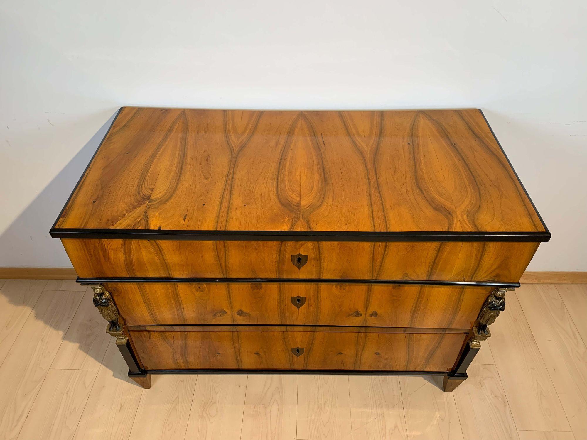 Gold Leaf Empire Commode, Walnut Veneered with Caryatids, Austria, Vienna circa 1810/15 For Sale