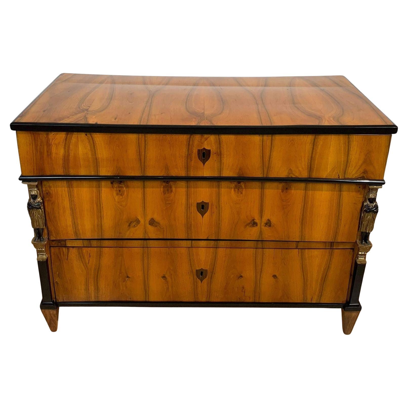 Empire Commode, Walnut Veneered with Caryatids, Austria, Vienna circa 1810/15