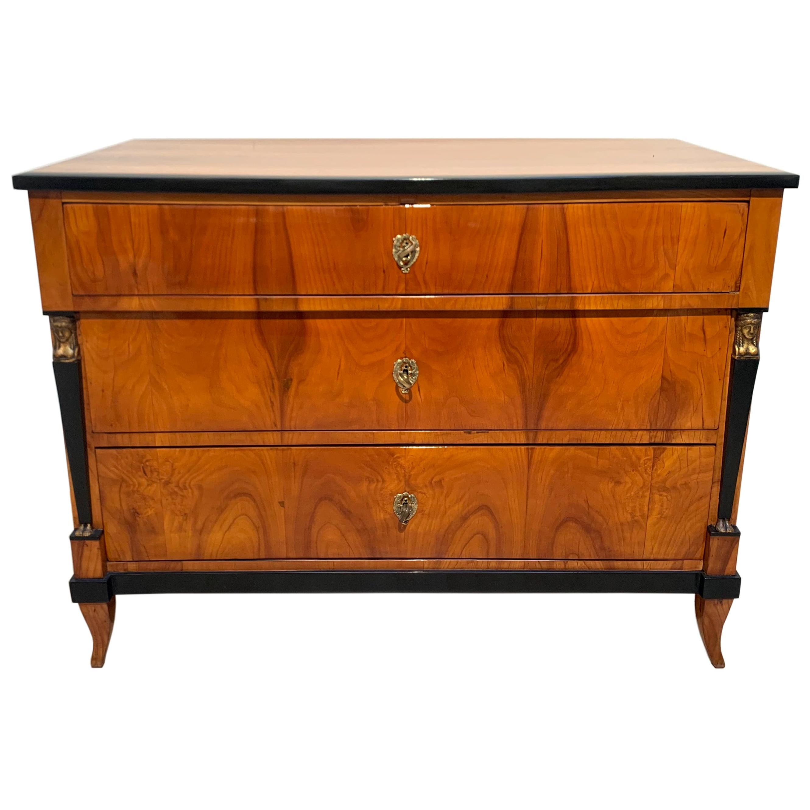 Empire Commode with Caryatids, Cherry Veneer, South Germany, circa 1815 For Sale
