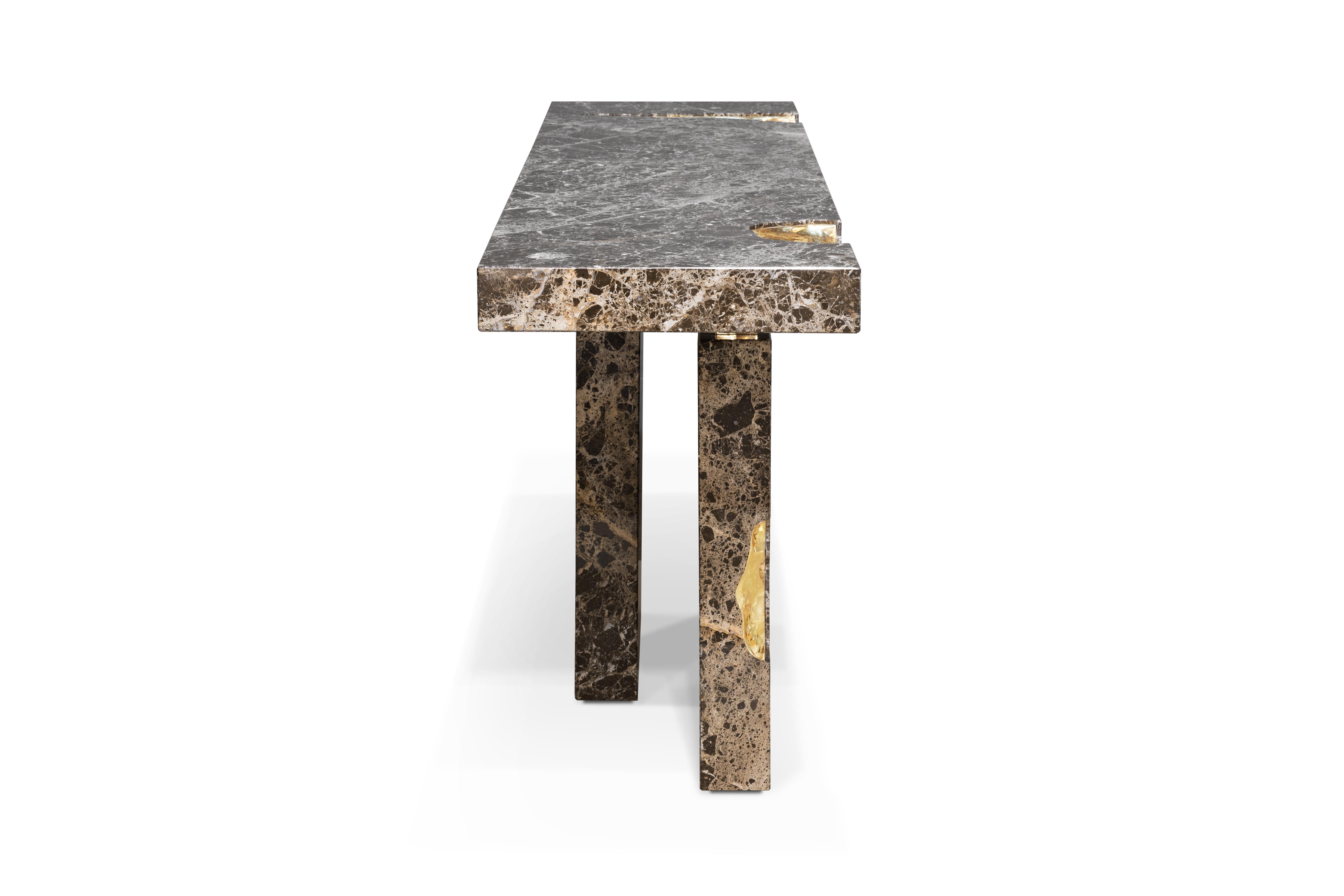 Contemporary Empire Console - Hand-Crafted Turned Marble & Brass - Boca do Lobo For Sale