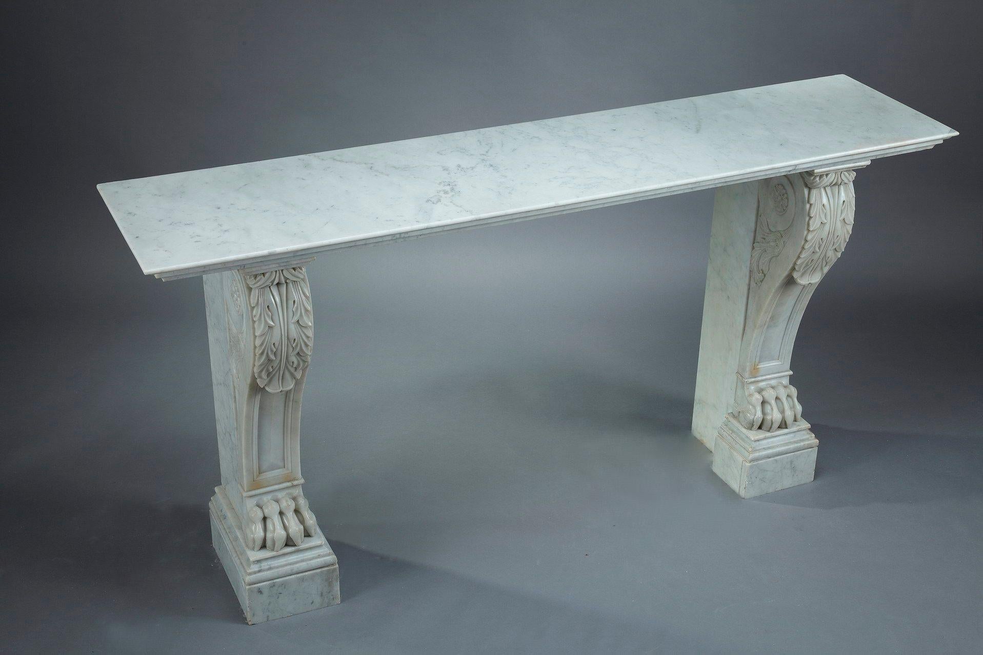 French Empire Console in Veined White Marble