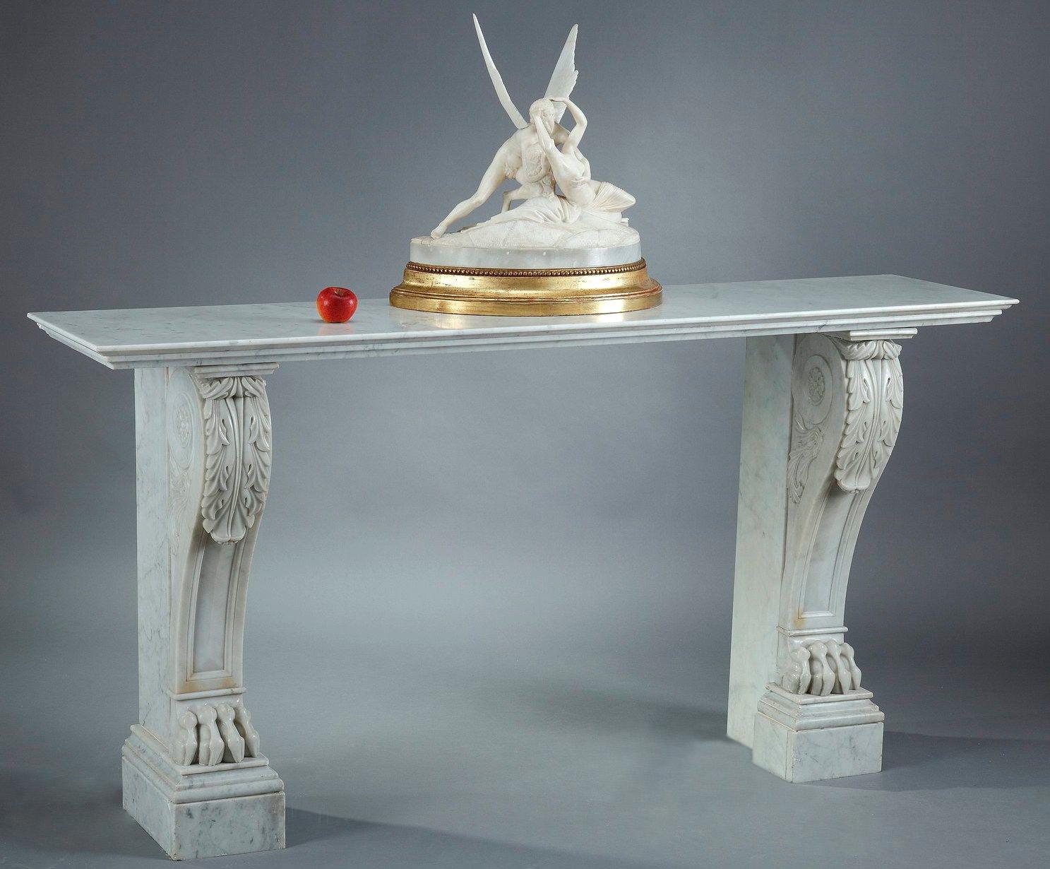 Empire Console in Veined White Marble In Good Condition In Paris, FR