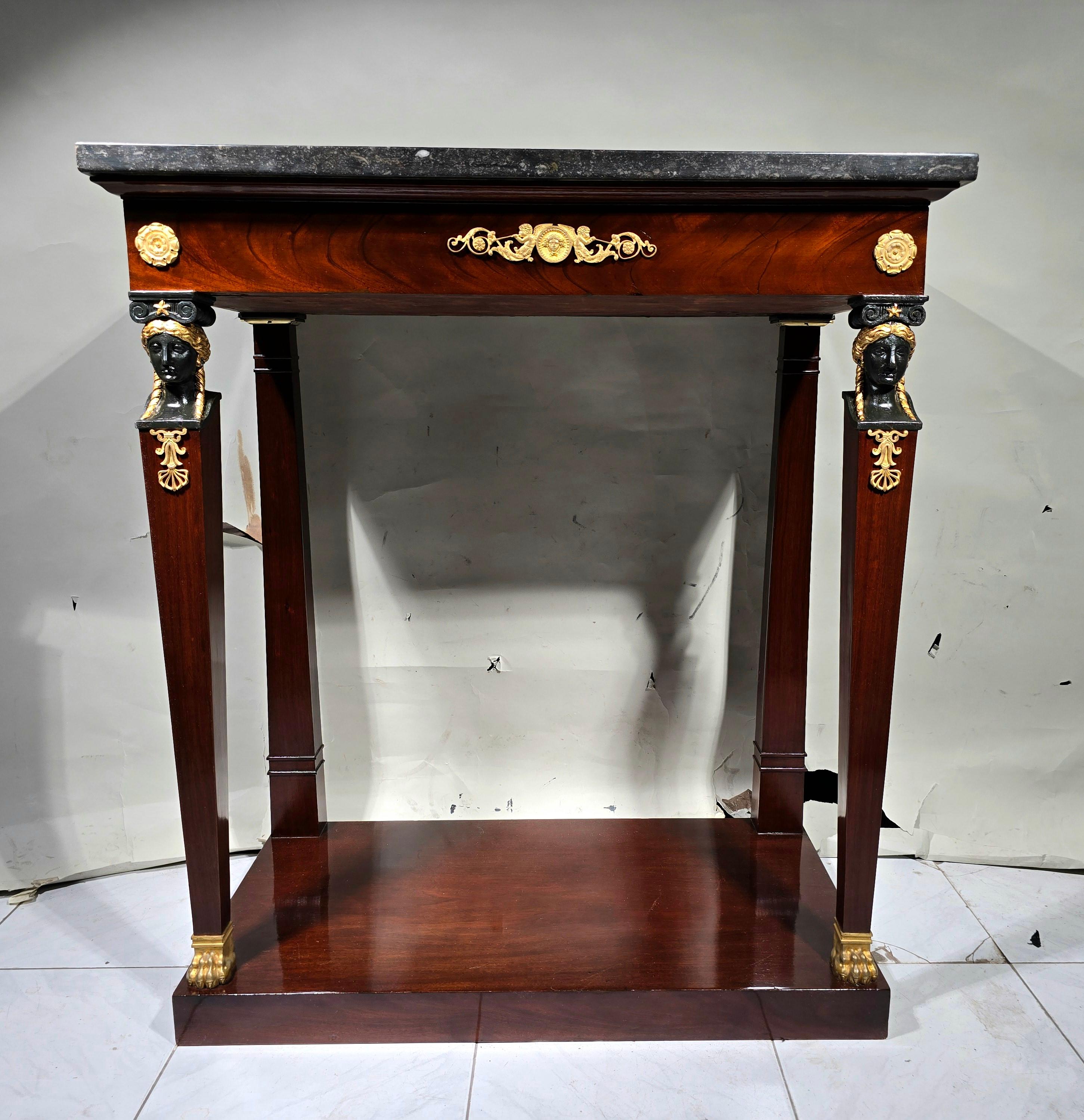 Empire Console with Mahogany Caryatids In Good Condition For Sale In Madrid, ES
