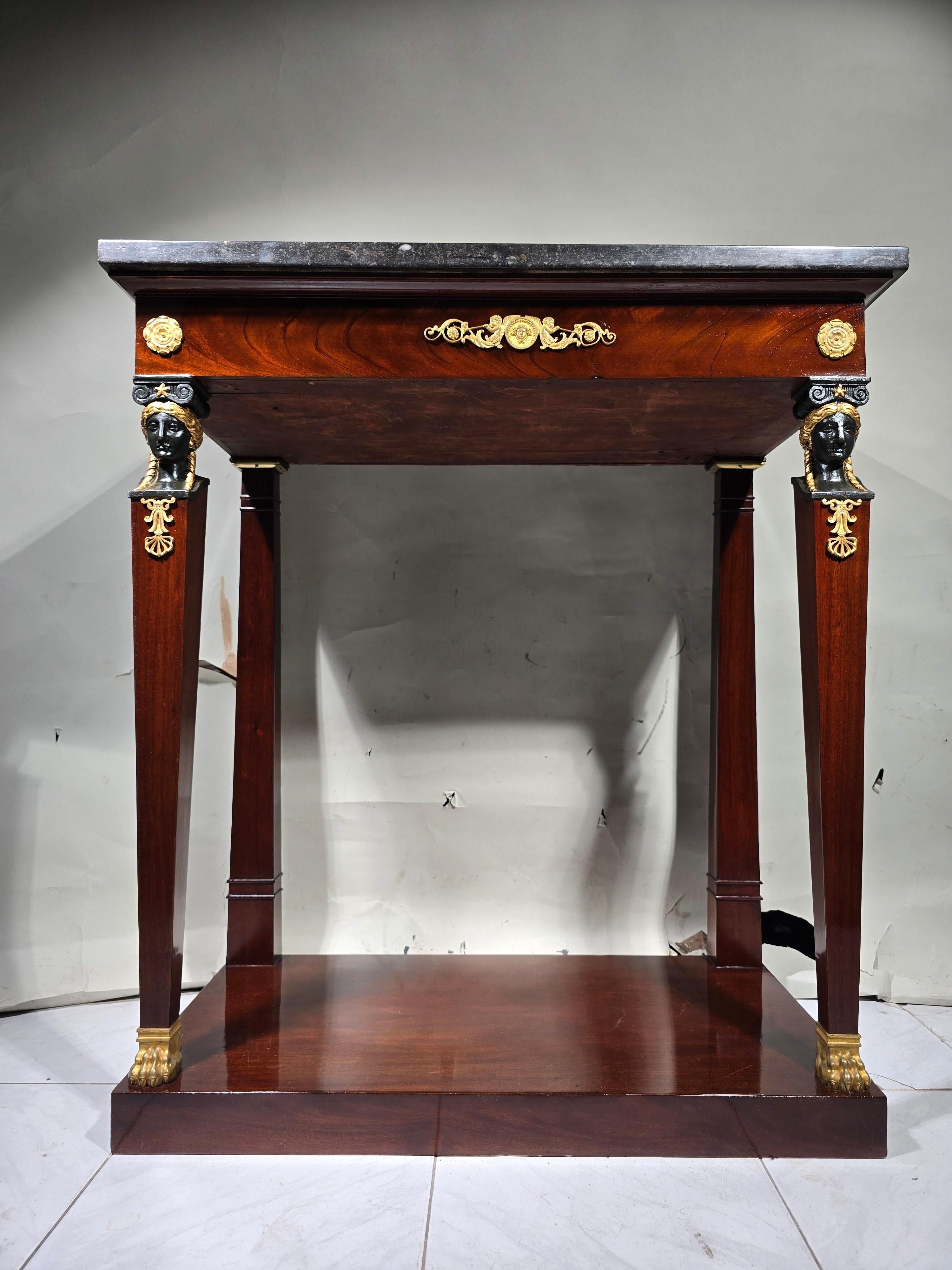 19th Century Empire Console with Mahogany Caryatids For Sale