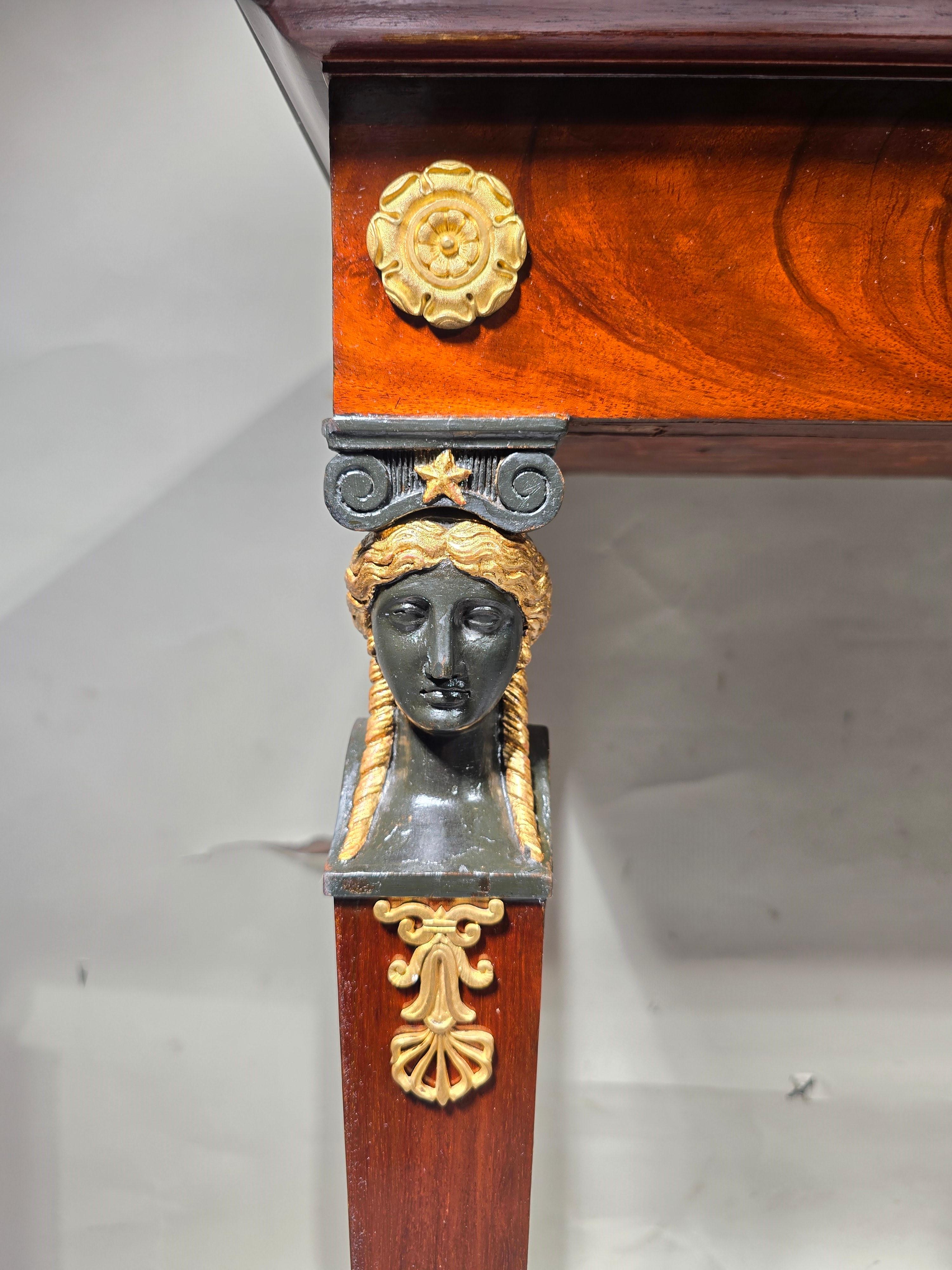Wood Empire Console with Mahogany Caryatids For Sale