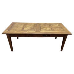 Empire - Consulate Style Oak Farmhouse Table with Parquet Top, 20th Century