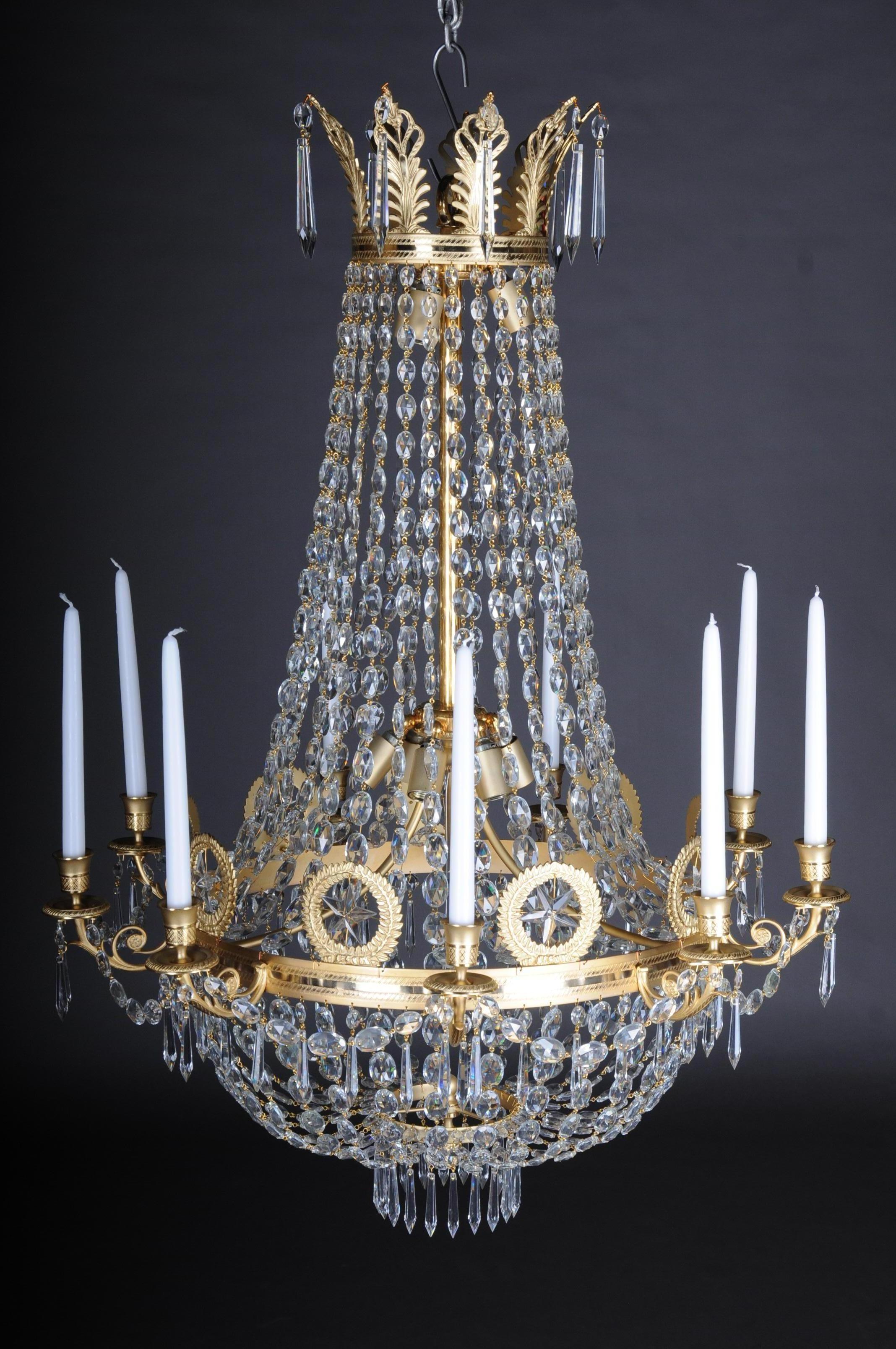 French Empire Crystal Chandelier, Charles X, matt gold-plated