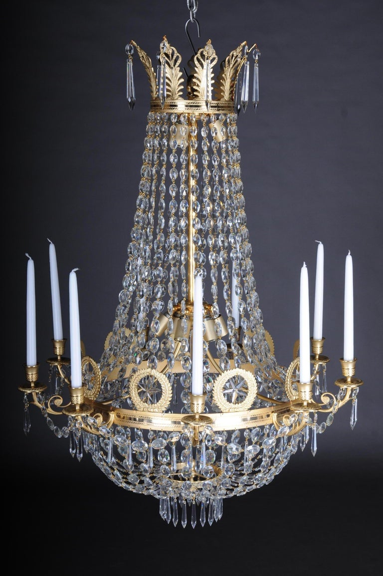Empire Crystal Chandelier, Charles X, HighGloss Gilding For Sale at