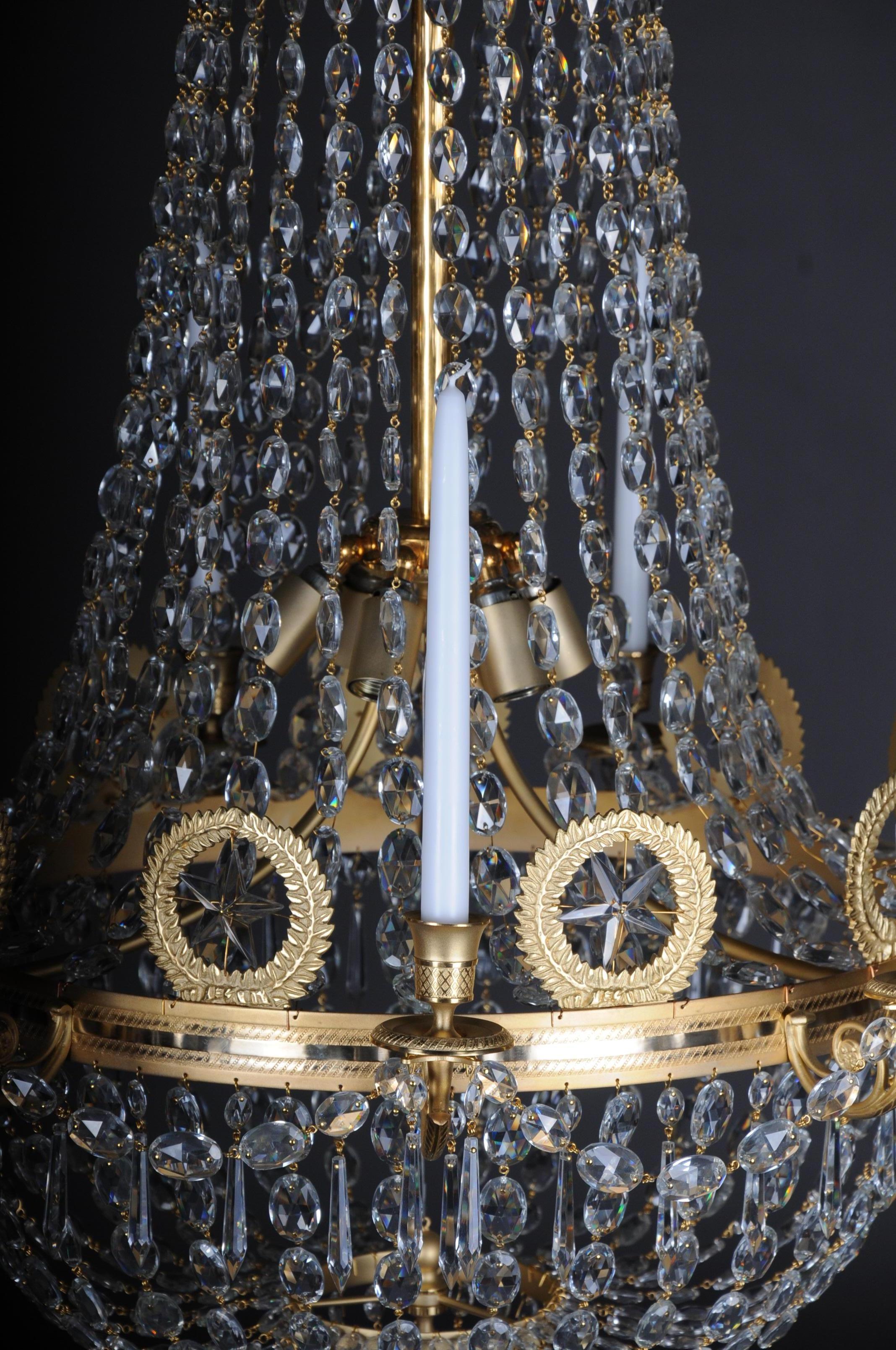 Gilt Empire Crystal Chandelier, Charles X, matt gold-plated