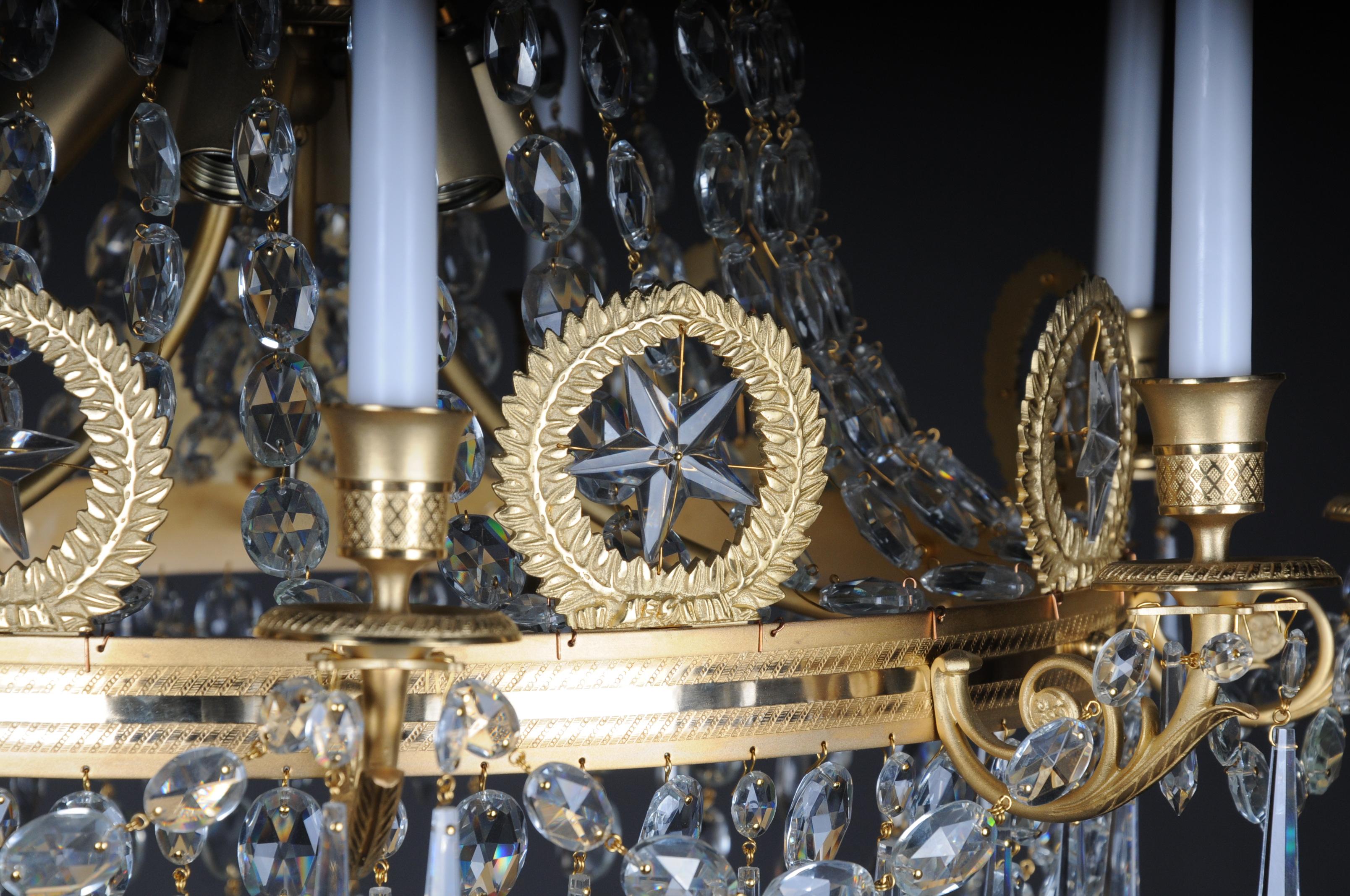 Empire Crystal Chandelier, Charles X, matt gold-plated In Good Condition In Berlin, DE