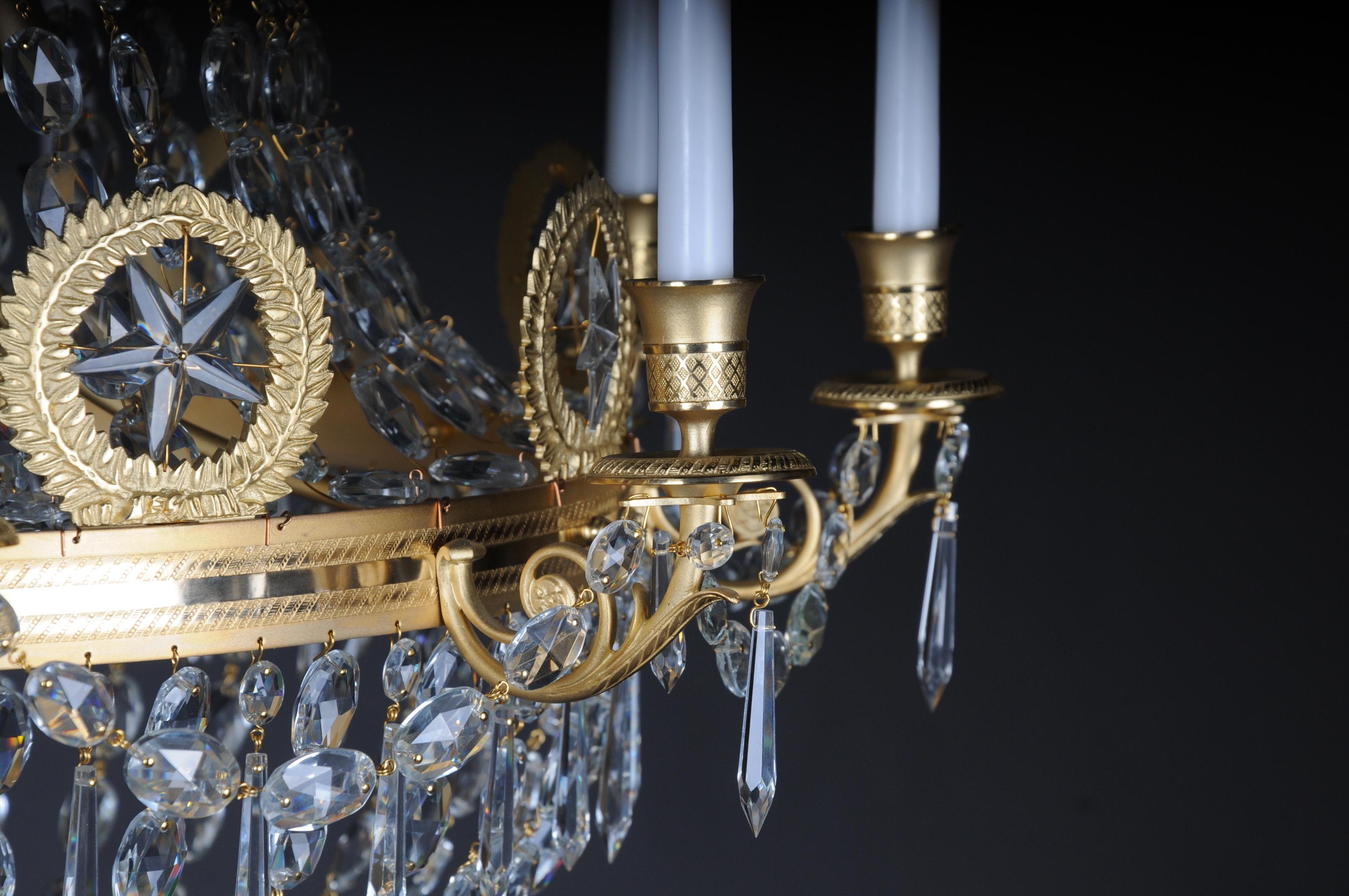 20th Century Empire Crystal Chandelier, Charles X, matt gold-plated