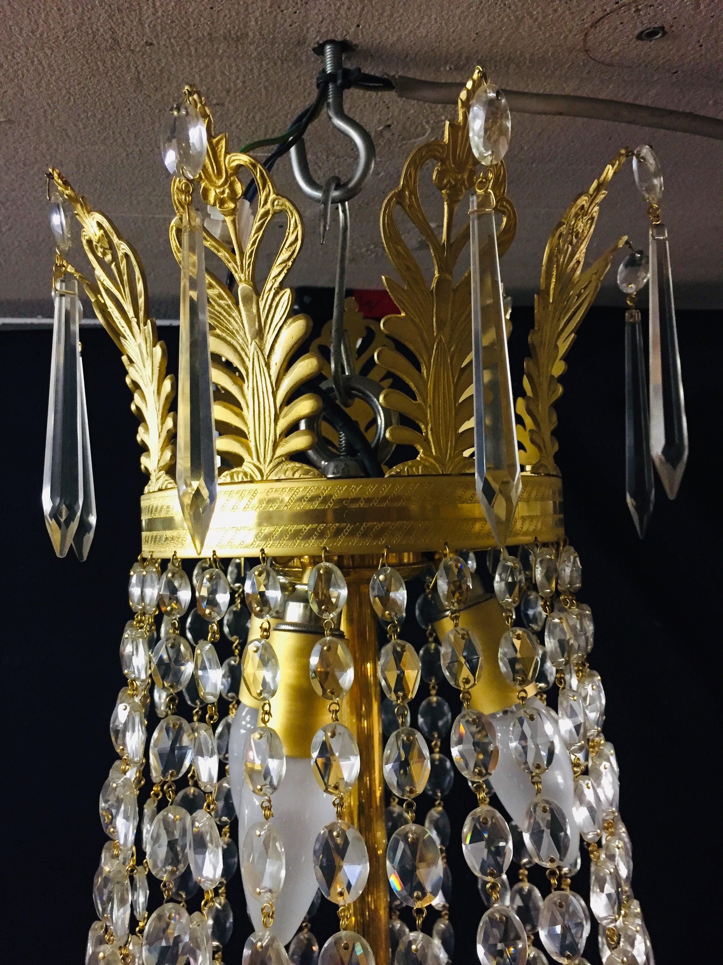 antique Empire style Crystal Chandelier Gildet Brass bronzed 5
