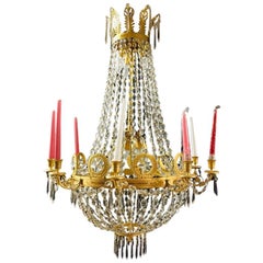 antique Empire style Crystal Chandelier Gildet Brass bronzed