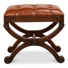 Empire Curule Stool in Walnut with Saddle Brown Tufted Leather