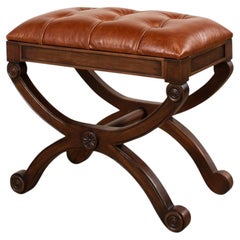 Empire Curule Stool in Walnut with Saddle Brown Tufted Leather
