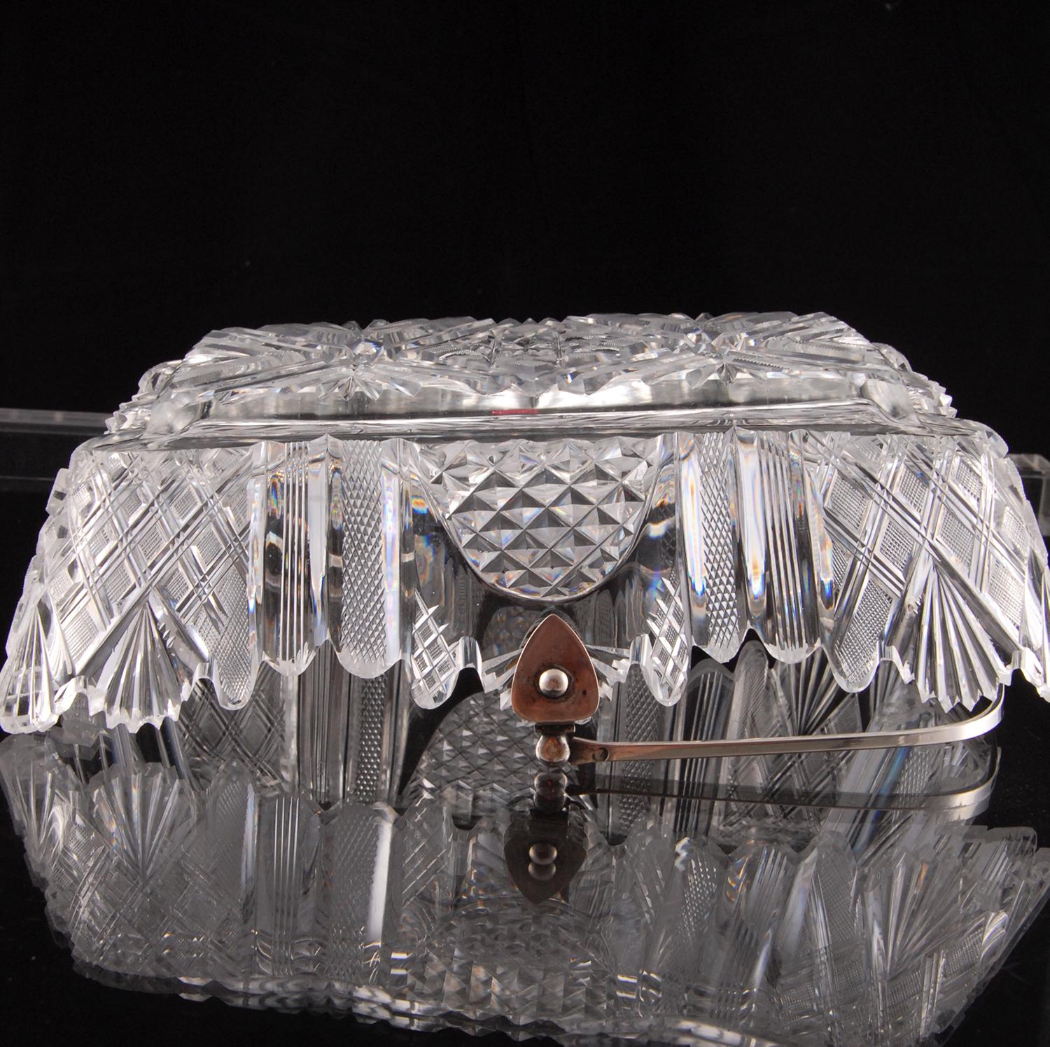 Empire Cut Crystal Bread Basket With Sterling Silver Handle Voneche Baccarat For Sale 9