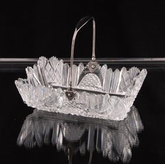 Empire Cut Crystal Bread Basket With Sterling Silver Handle Voneche Baccarat