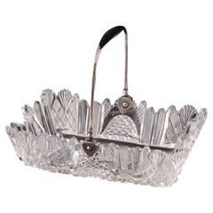 Empire Cut Crystal Bread Basket With Sterling Silver Handle Voneche Baccarat