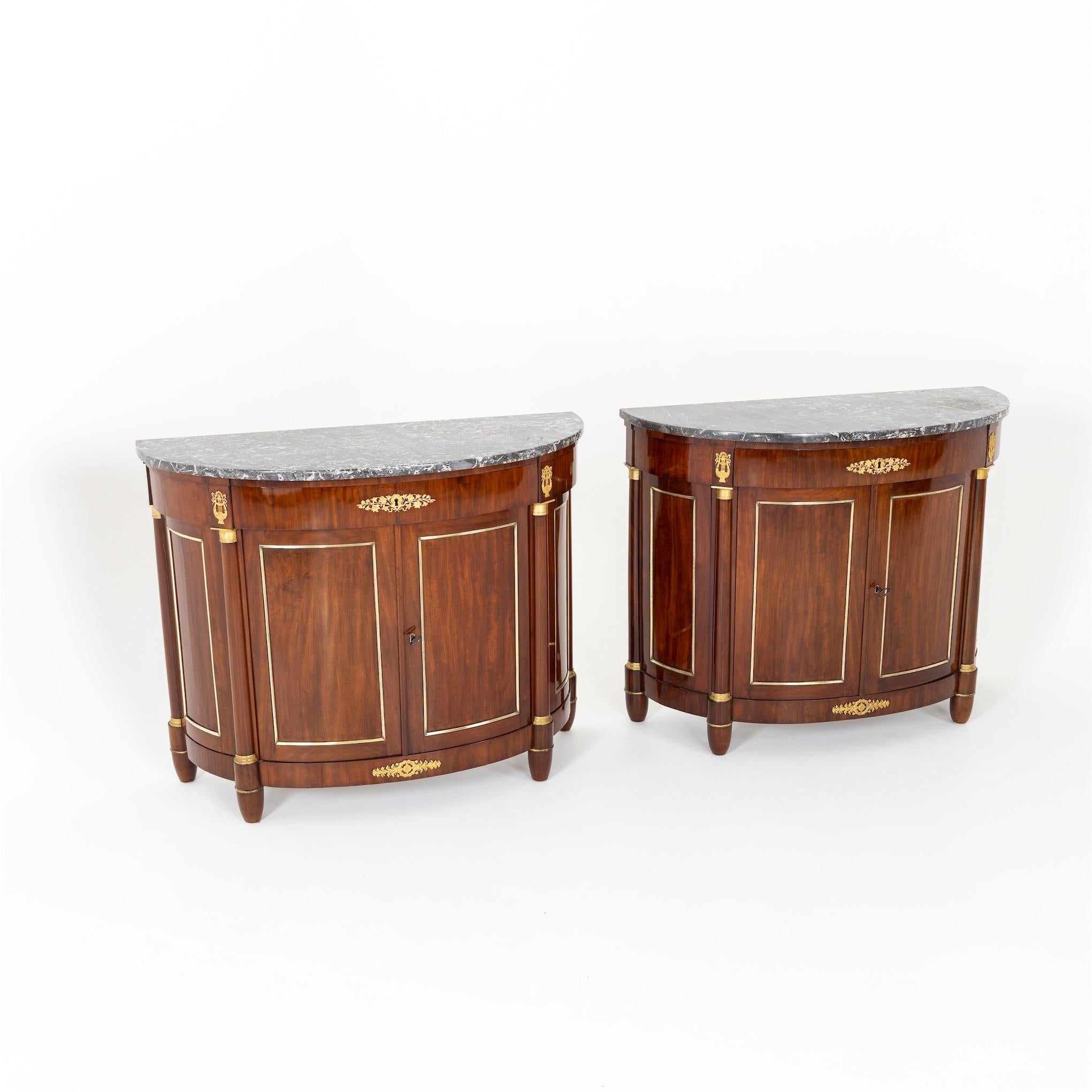 French Empire Demi Lune Sideboards, France, c. 1810