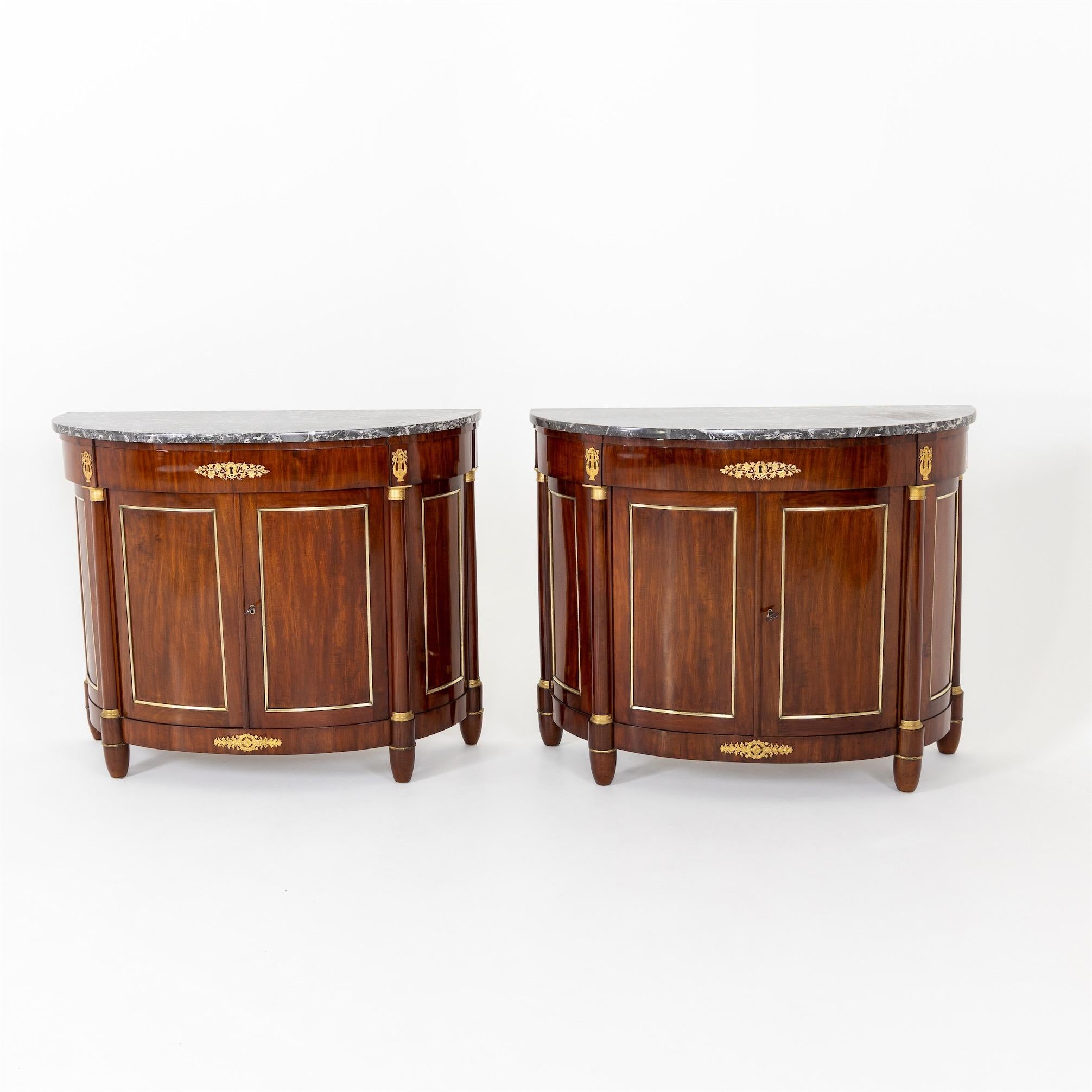 Mahogany Empire Demi Lune Sideboards, France, c. 1810