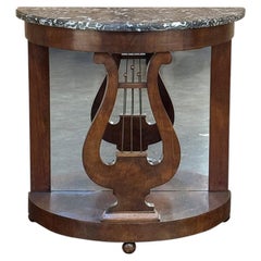 Empire Demilune Lyre Console in Mahogany with St. Anne Marble Top