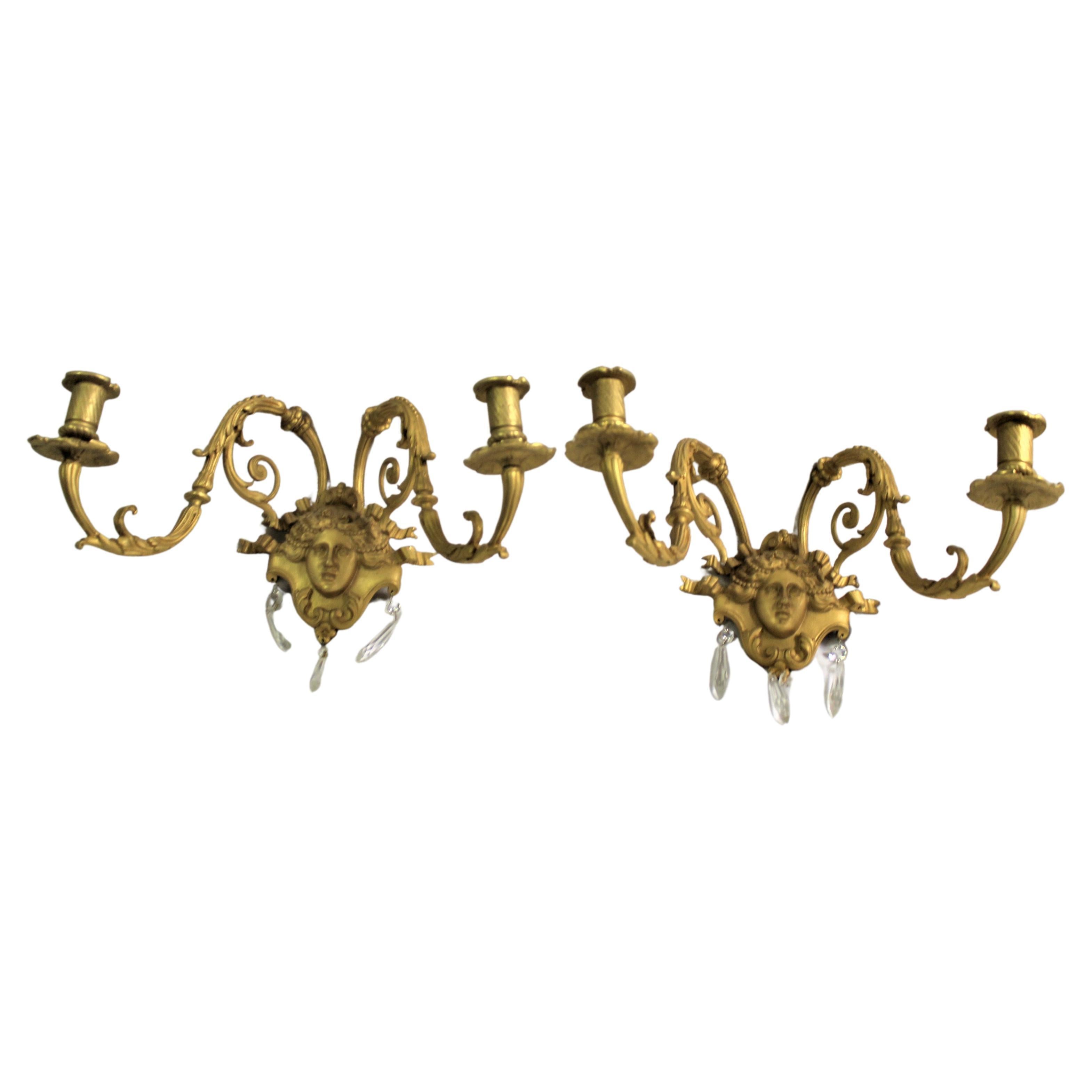 Empire Design of Lady Face Sconces Gold Dore' Finish For Sale