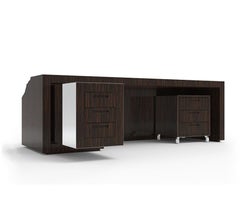 Modern Classic Ebony Glossy Wood Veneer Lapiaz Desk by Boca do Lobo