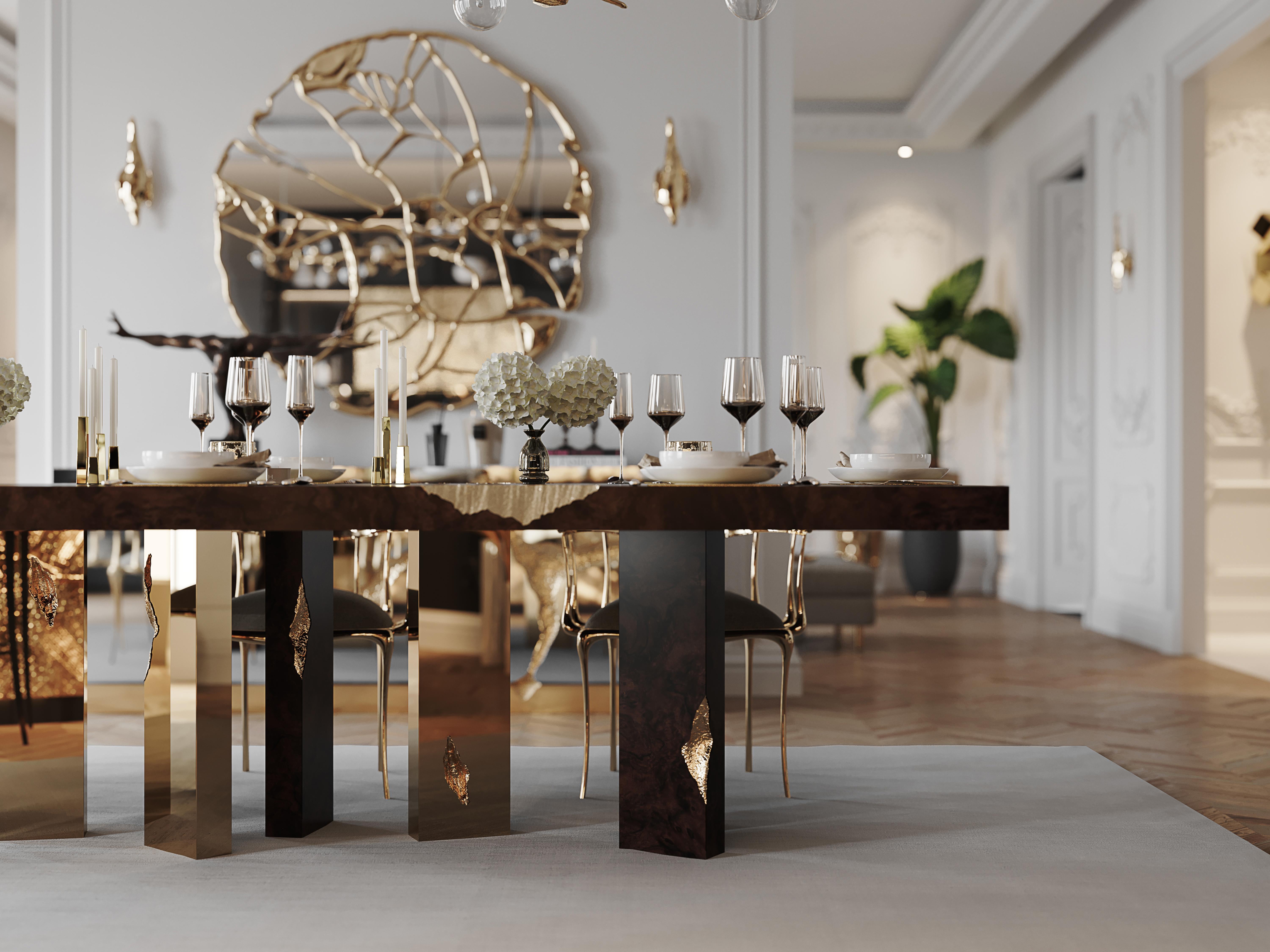 Laiton Table de salle à manger Empire - Bois et placage faits main - Boca do Lobo en vente