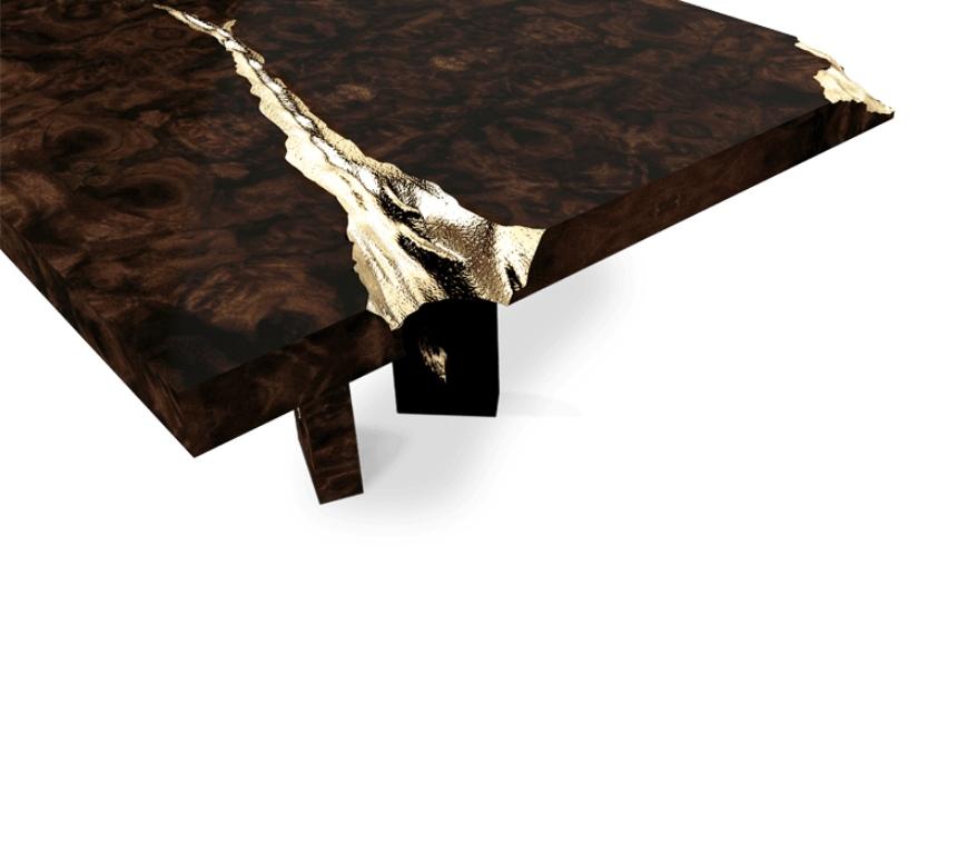 Modern Empire Dining Table in Mahogany Wood and Brass Details by Boca do Lobo For Sale